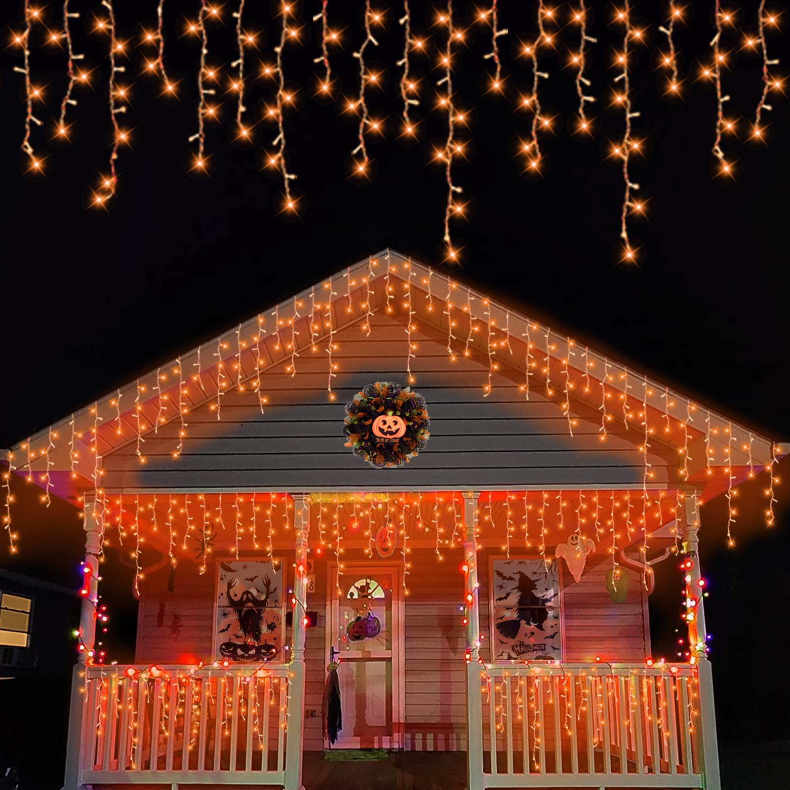 YEGUO 33ft 400 LED Icicle Halloween Lights, Waterproof Indoor/Outdoor, Orange, Model JT-EL/FC300V0200-C