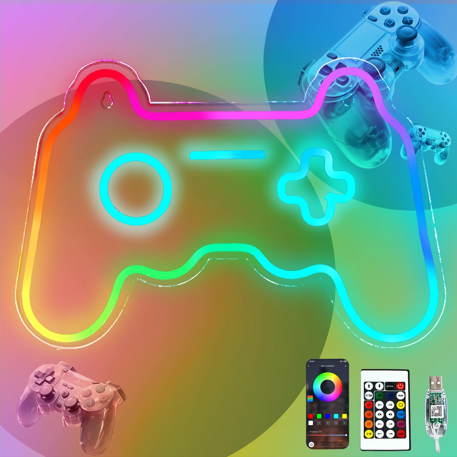 ineonlife Gamer Neon Sign - Dream Color Game Controller Light, USB Powered, Model QY0022, Perfect for Game Room Decor