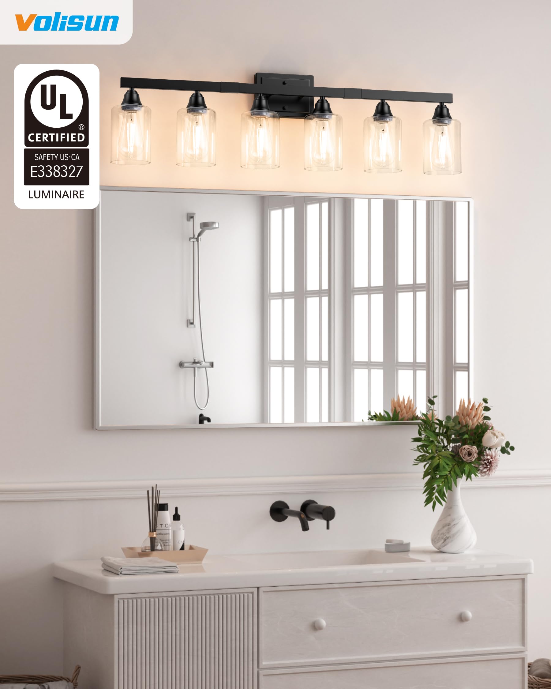 Volisun 6-Light Bathroom Light Fixtures, Matte Black Bathroom Vanity Light Over Mirror, Modern Vanity Lights For Bathrooms, Bath