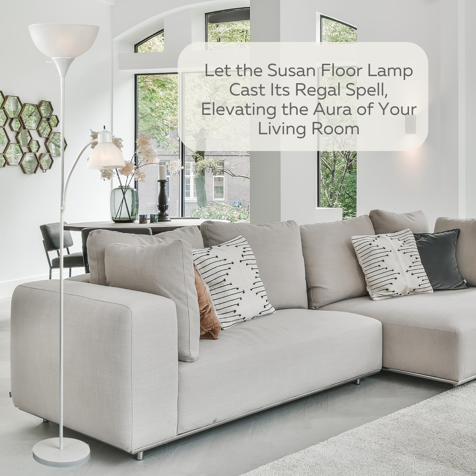 Lightaccents White Floor Lamp With Opal White Cone Shade - Standing Lamps, Torch Floor Lamps For Living Room, Bedroom - Torchier