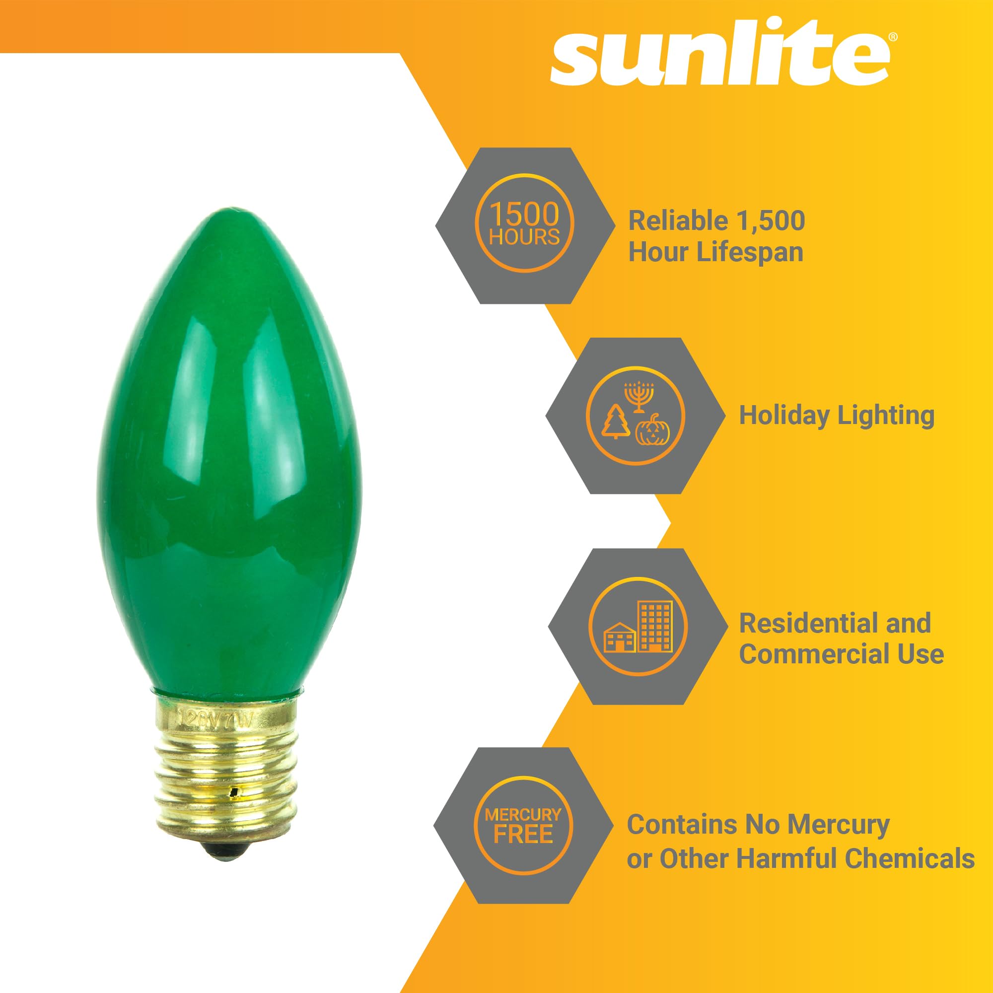 Sunlite 01295-SU Incandescent C9 Colored Bulbs, Holiday Decorative Bulb 7 Watts, E17 Intermediate Base, Christmas-Lights Nightli