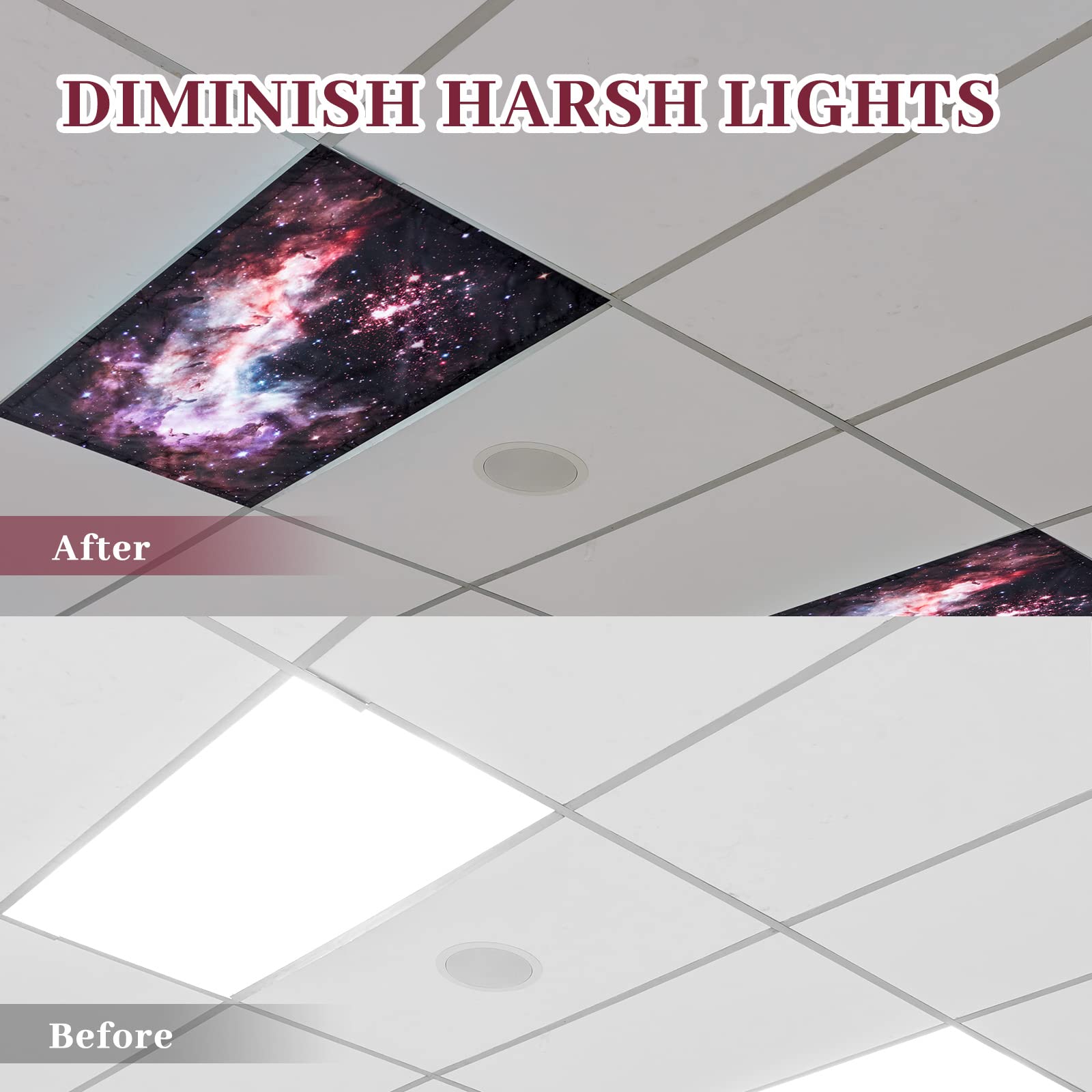 Hortsun Fluorescent Light Covers 4 Pack Magnetic 4 x 2 Feet Star and Cloud for Drop Ceiling