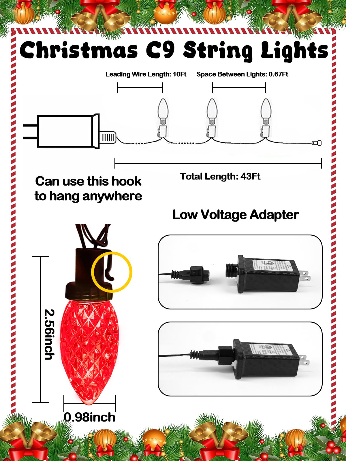 2-Pack Connectable C9 Christmas Lights Outdoor Indoor  66 Ft 100 Led Christmas String Lights Plug In With 8 Modes & Timer  Waterproof Fairy Twinkle Light For Xmas Tree Yard Decorations (Red And Green)
