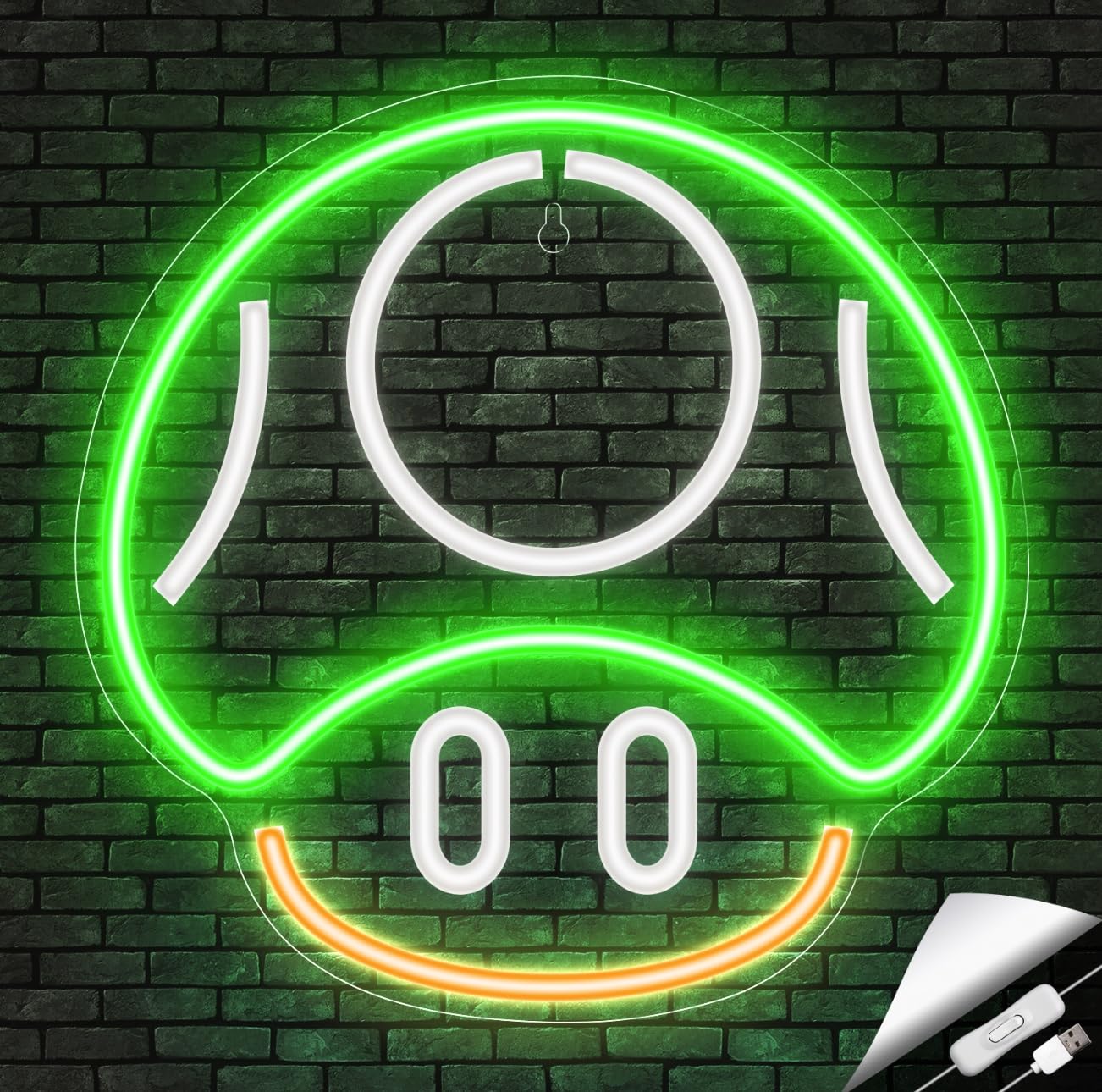 Kavaas Green Gaming Neon Sign - Mushroom Wall Decor For Game Room, Kids & Man Cave