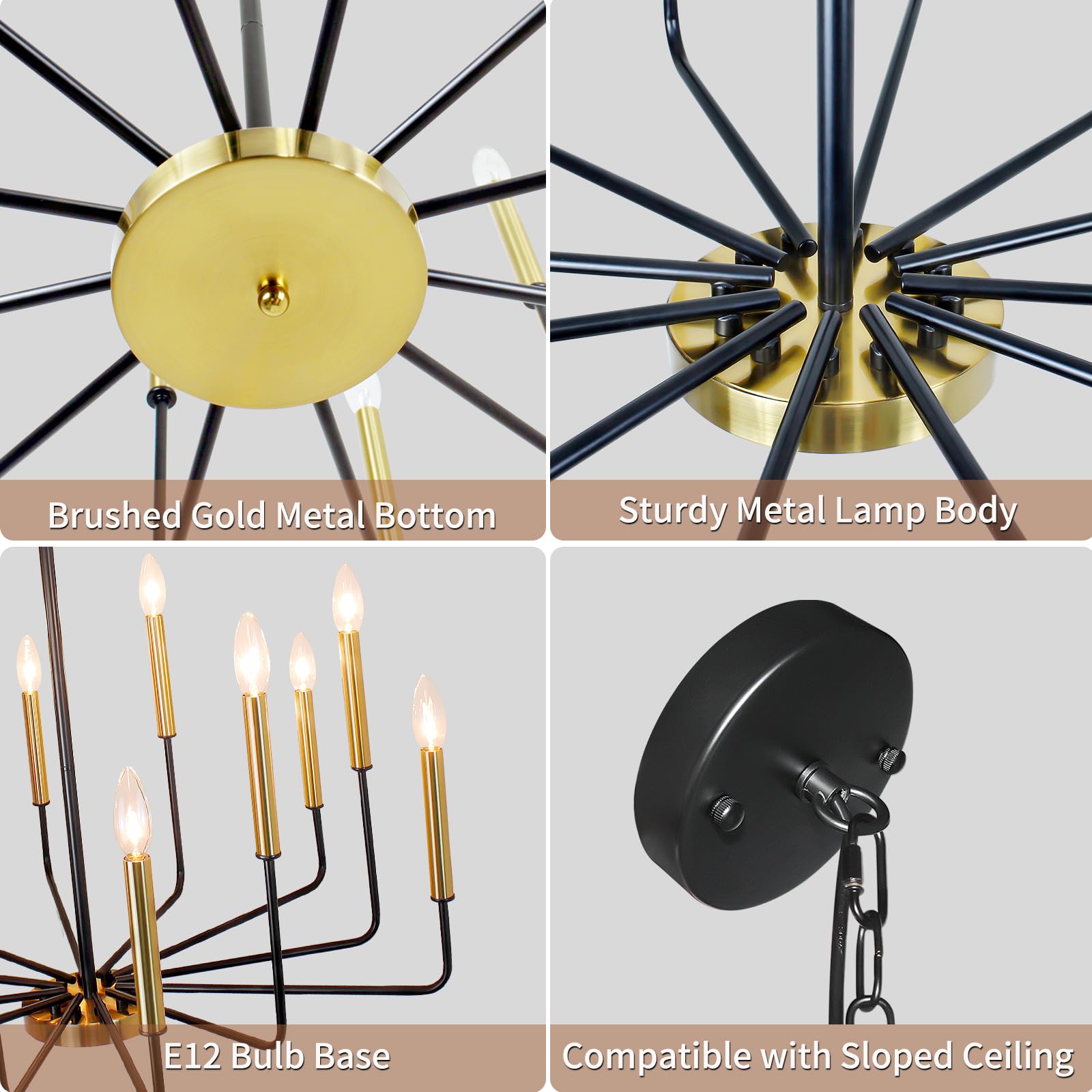 Rviezza Black And Gold Chandelier For Dining Room, 12-Light Farmhouse Dining Room Light Fixture, Candle Chandelier Light Fixtures, Modern Chandeliers For Living Room Kitchen Foyer Staircase