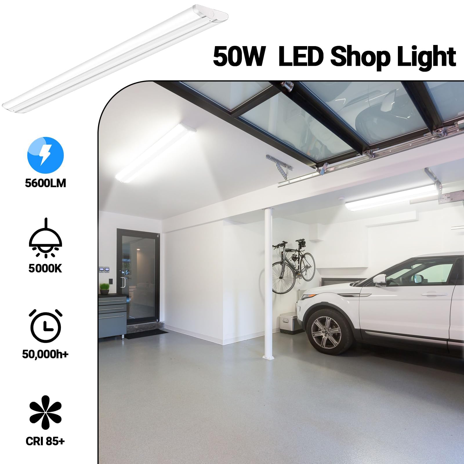 Antlux Ultra Slim 4Ft Led Wraparound Light, 50W 4 Foot Shop Lights For Garage, No Glare, 5600Lm, 5000K, Compact Flush Mount Ceil