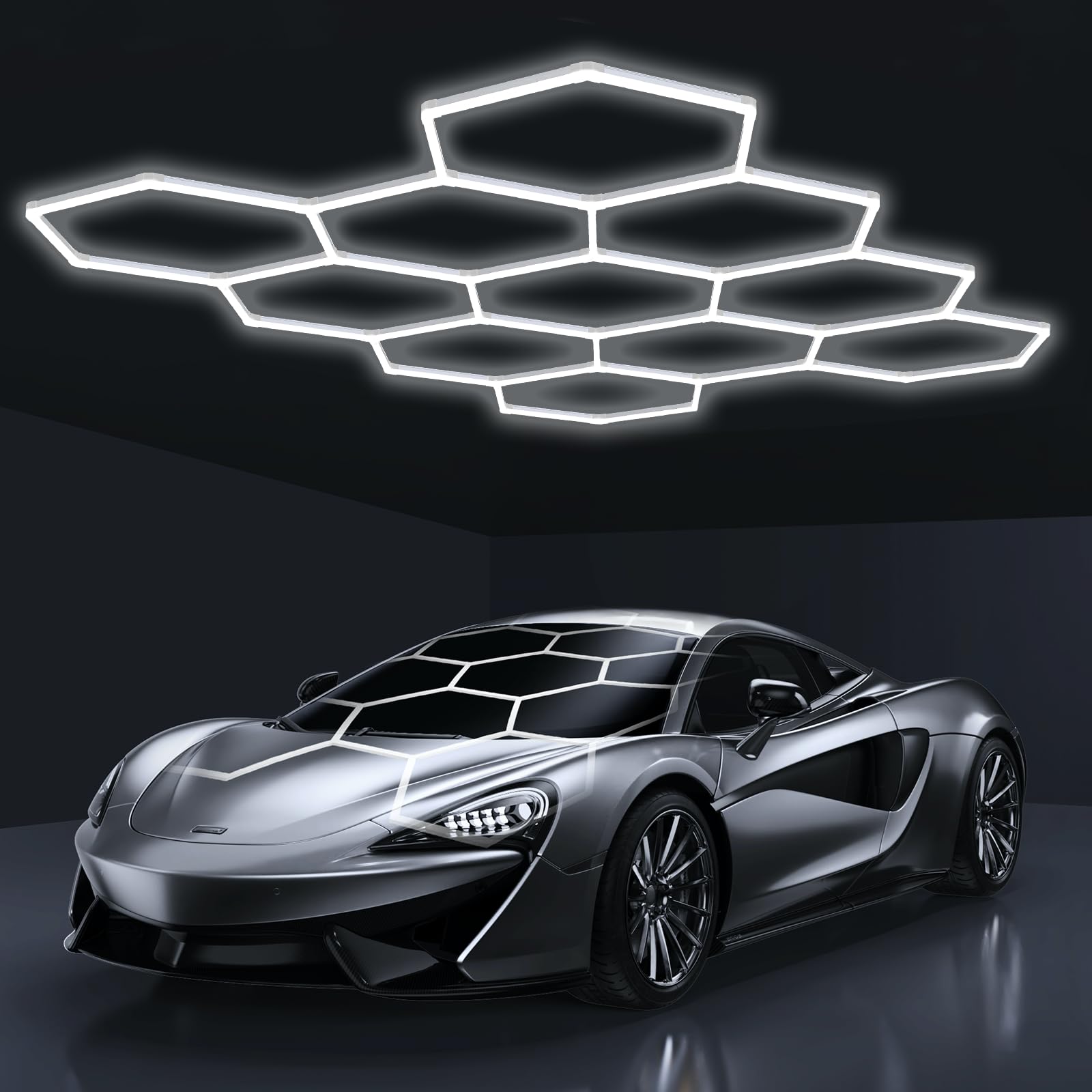 HYPERLITE Gen 2 Hexagon LED Garage Light, 322W 32200LM, Dimmable, 11 Grids, White, Model AC11HEX-DM