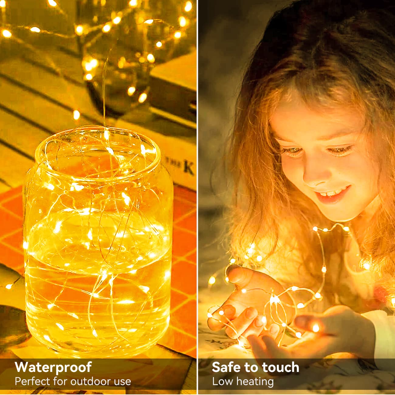 Litogo 50 Pack Warm White Fairy Lights, 7Ft 20 Led Waterproof Battery Operated String Lights