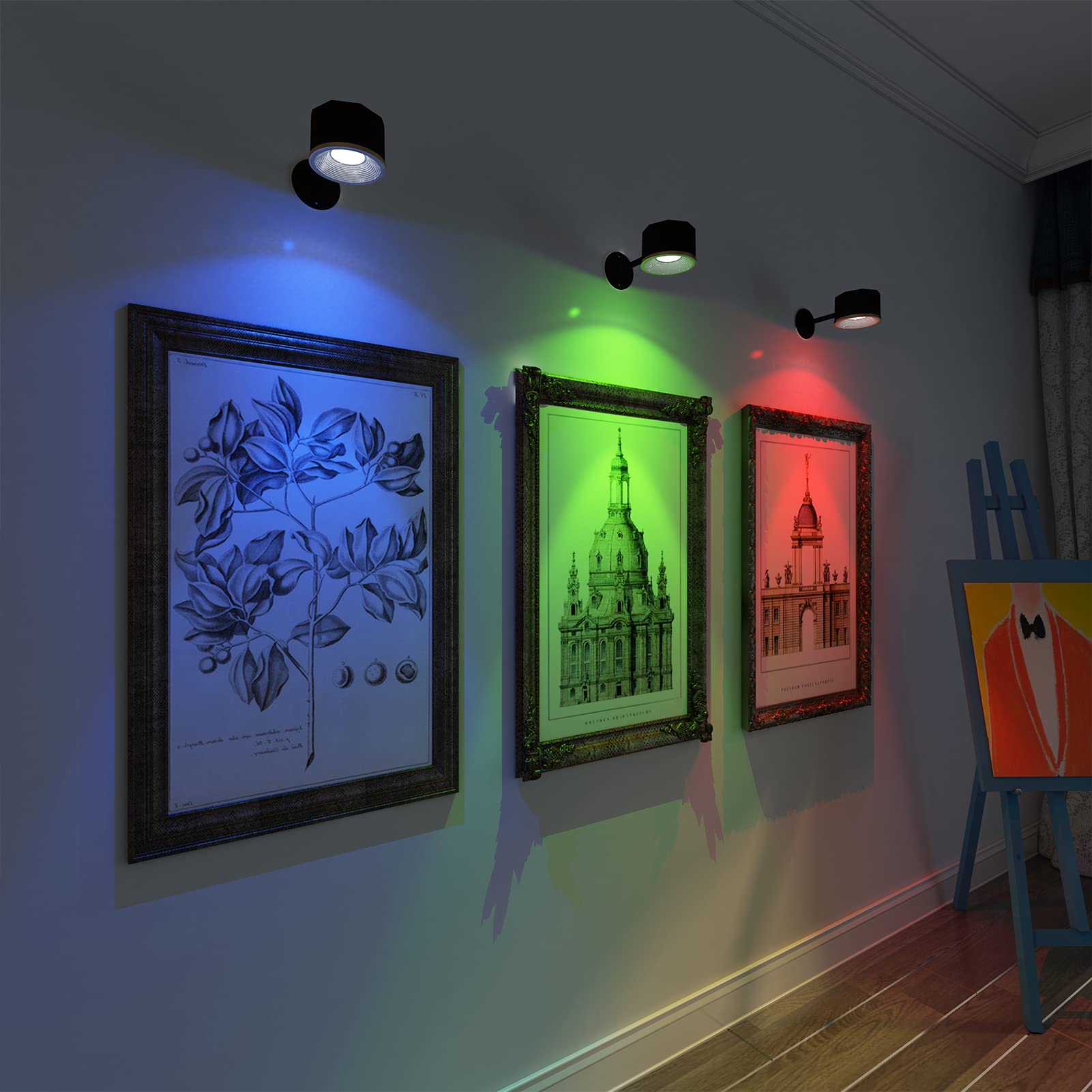 Yuewilai Magnetic Wall Sconce 16 Rgb Colors Dimmable, 2 Pack Rechargeable Battery Operated Usb, Picture Painting Wall Light With Remote, 360° Rotate Magnetic Ball Led Wall Mounted Lamp (Black)
