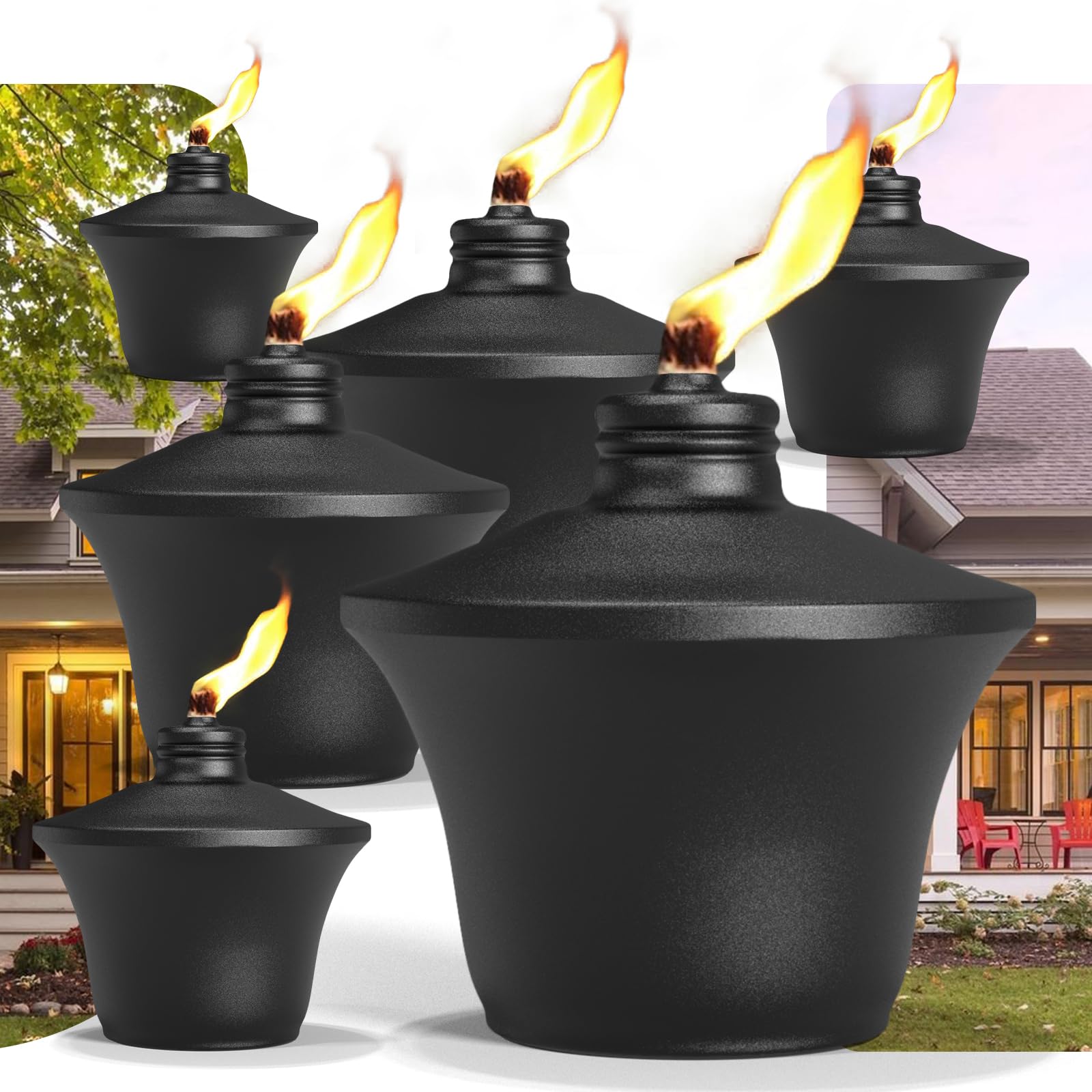 Falbawr 6-Pack Citronella Tabletop Torches - Metal Oil Burner Candles For Outdoor Use