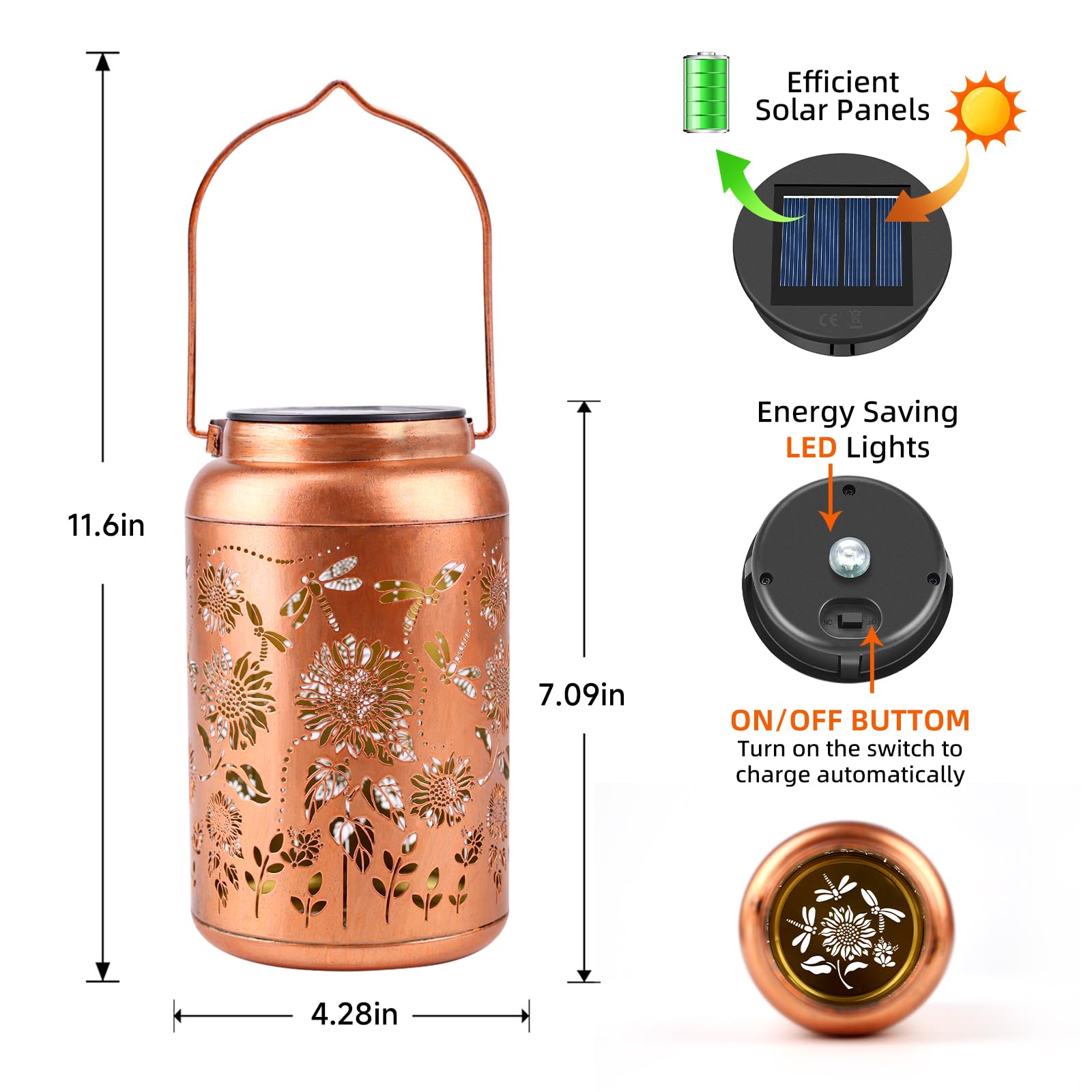 Dragonfly Solar Lanterns Outdoor Waterproof Hanging Sunflower Solar Lights Metal Decorative Led Lanterns Outside Christmas Gifts