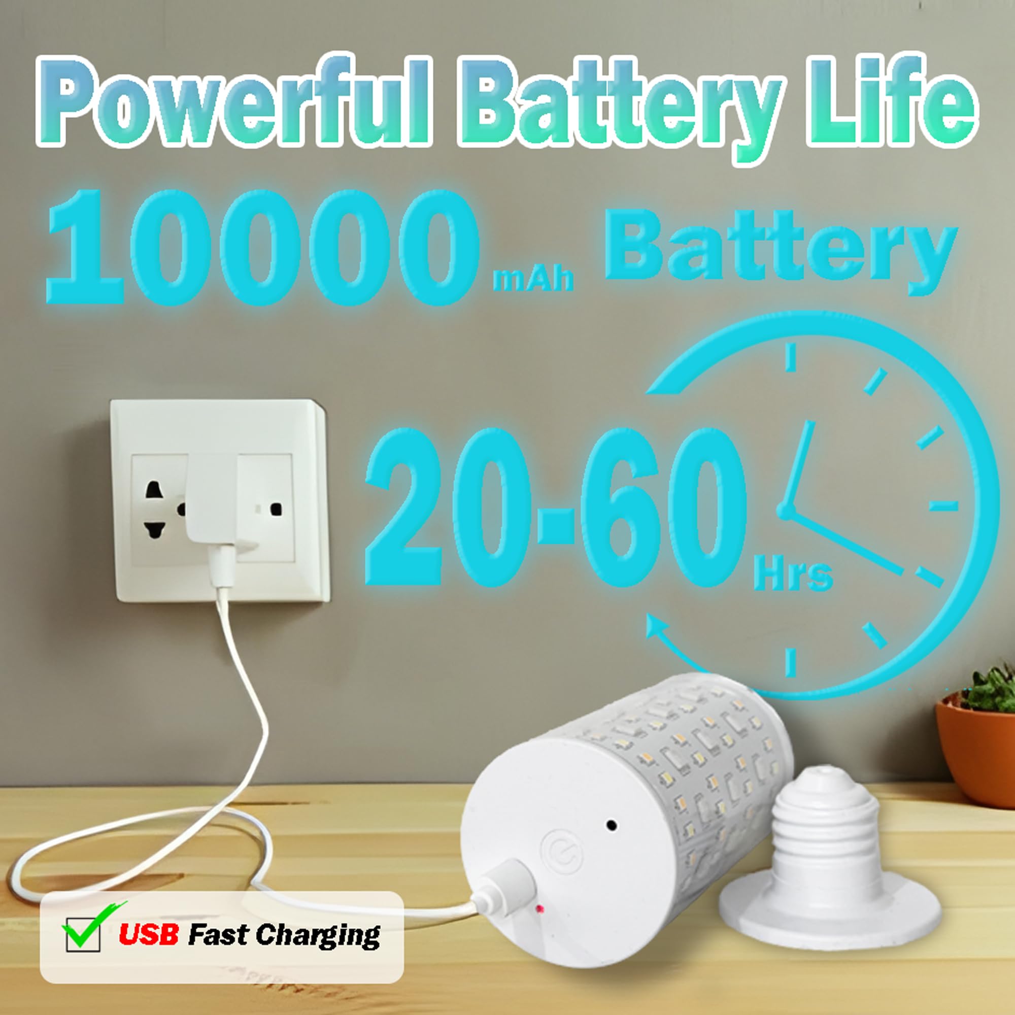 2 Packs Rechargeable Emergency Light Bulbs With Remote And Timer, 10000 Mah Battery Operated Light Bulb For No-Hardwired Fixture