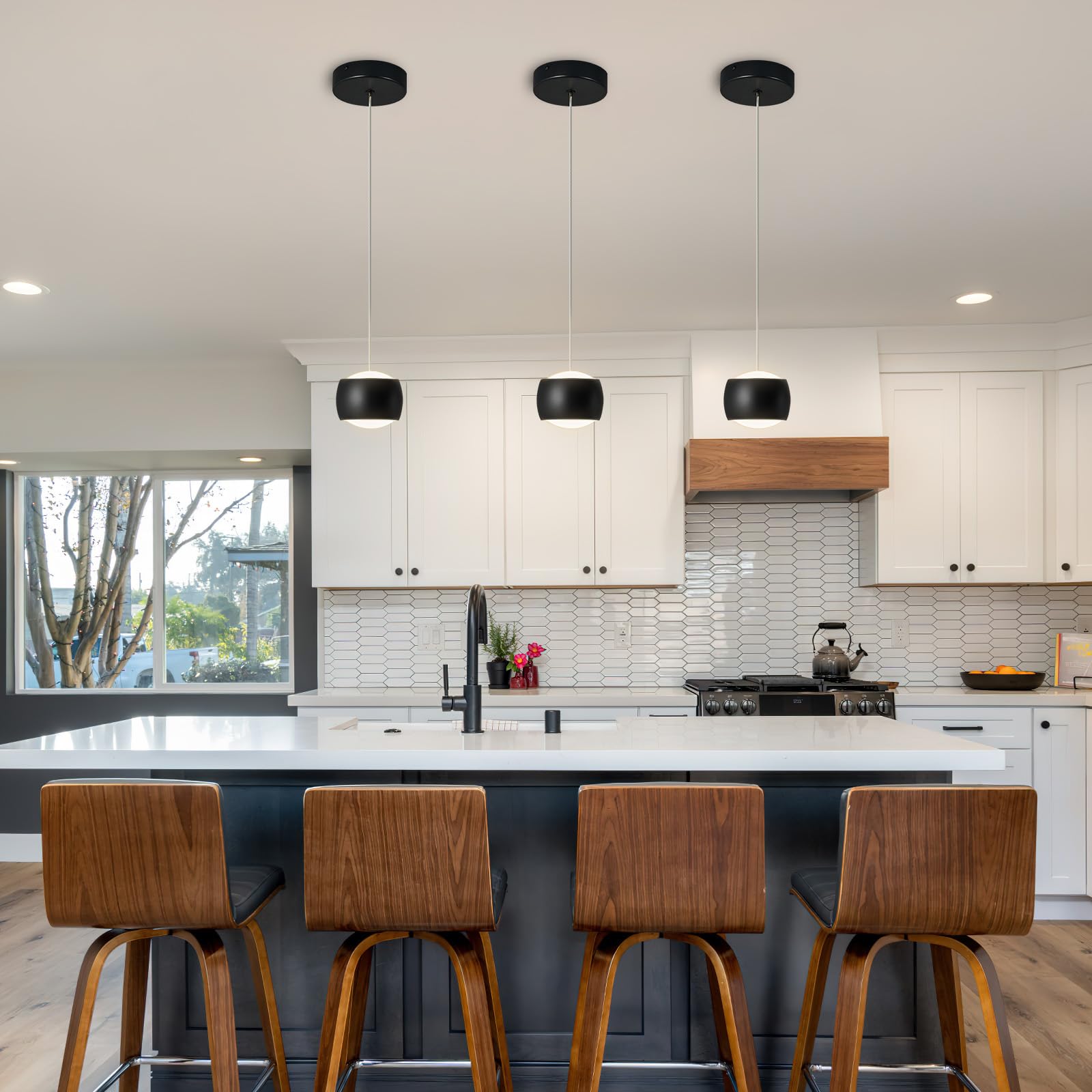Adcthome Modern Led Dimmable Pendant Light Fixtures Mini Island Pendant Lighting For Kitchen Island Dinning Room Bedroom Bar  Kitchen Island Ceiling Hanging Light Fixtures(Black-2-Pack)