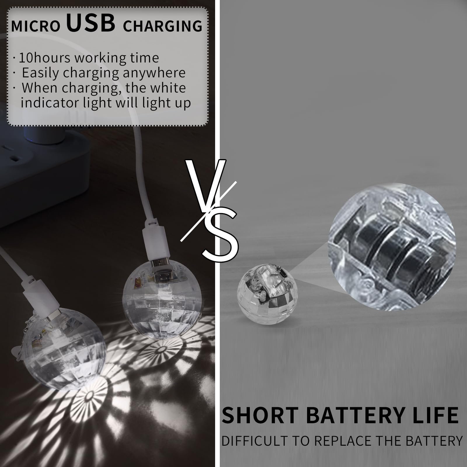 RAHAN LED Disco Ball Earrings, Rechargeable, 3 Light Modes, White, Model: disco-white