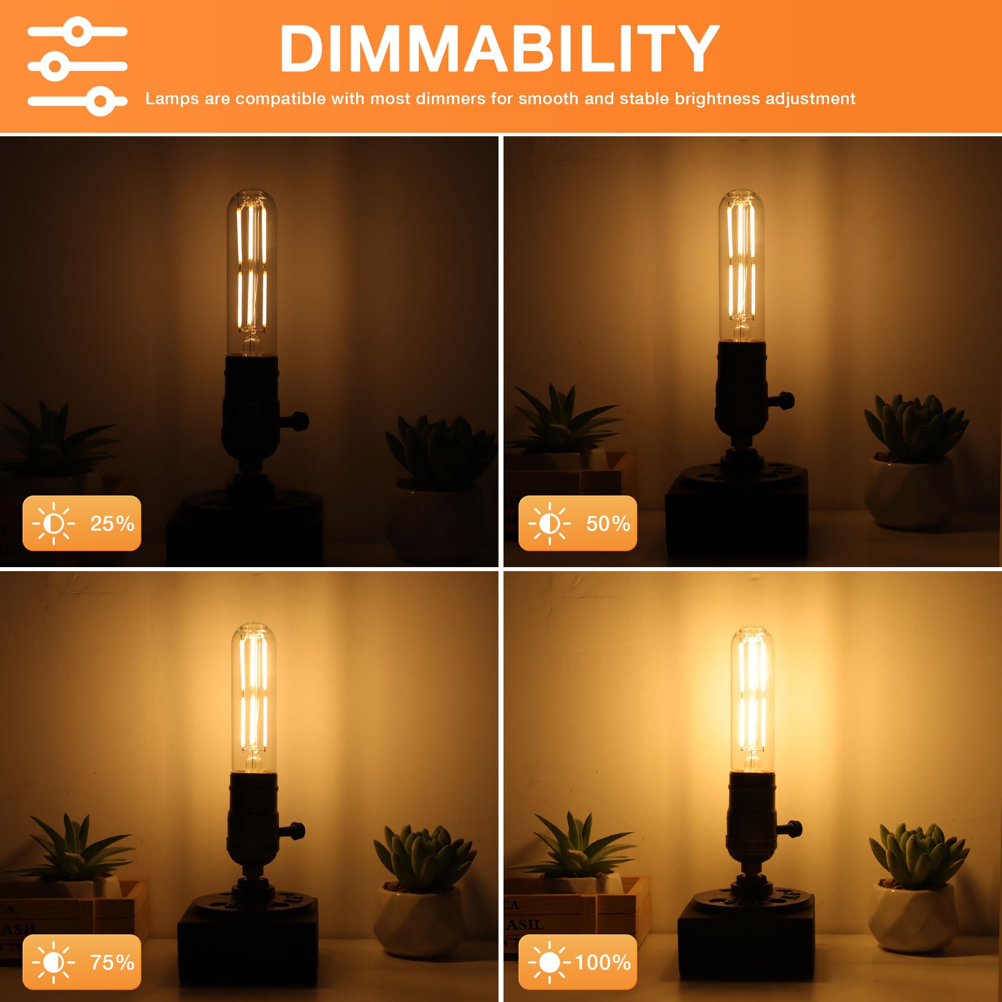 Tobegreat T30 Led Light Bulbs 6 Watt Equivalent 60W Bulb E26 Tubular Bulbs T10 Edison Led Filament Bulb Warm White 2700K,Desk La