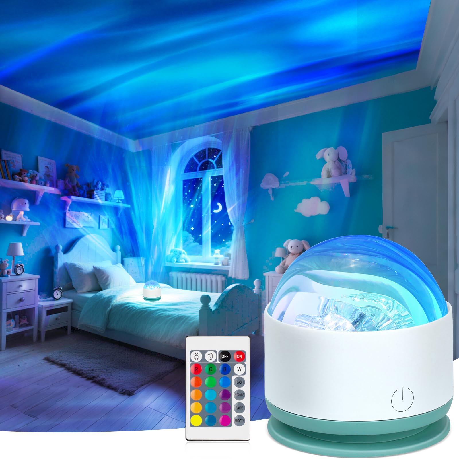 Northern Lights Projector, Rechargeable 16 Color Aurora Night Light Projector Mood Lighting with Dimmable & Remote Control for B