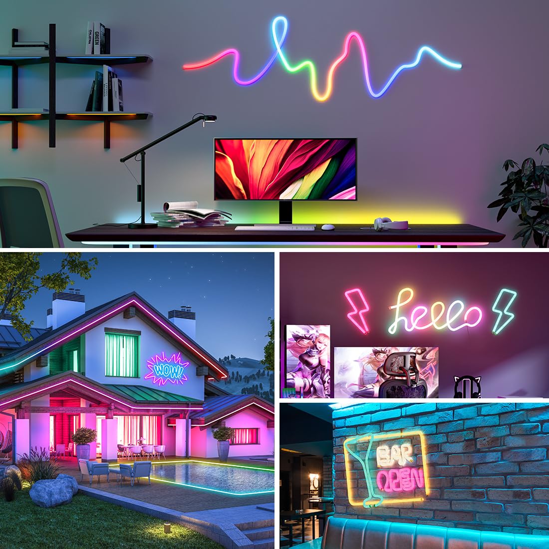 Btf-Lighting 6.5Ft Ws2811 Ws2812B Ic Rgb 360 Degree Round Reticulate Chasing Color Neon Led Strip Kit Bluetooth Controller Flexi