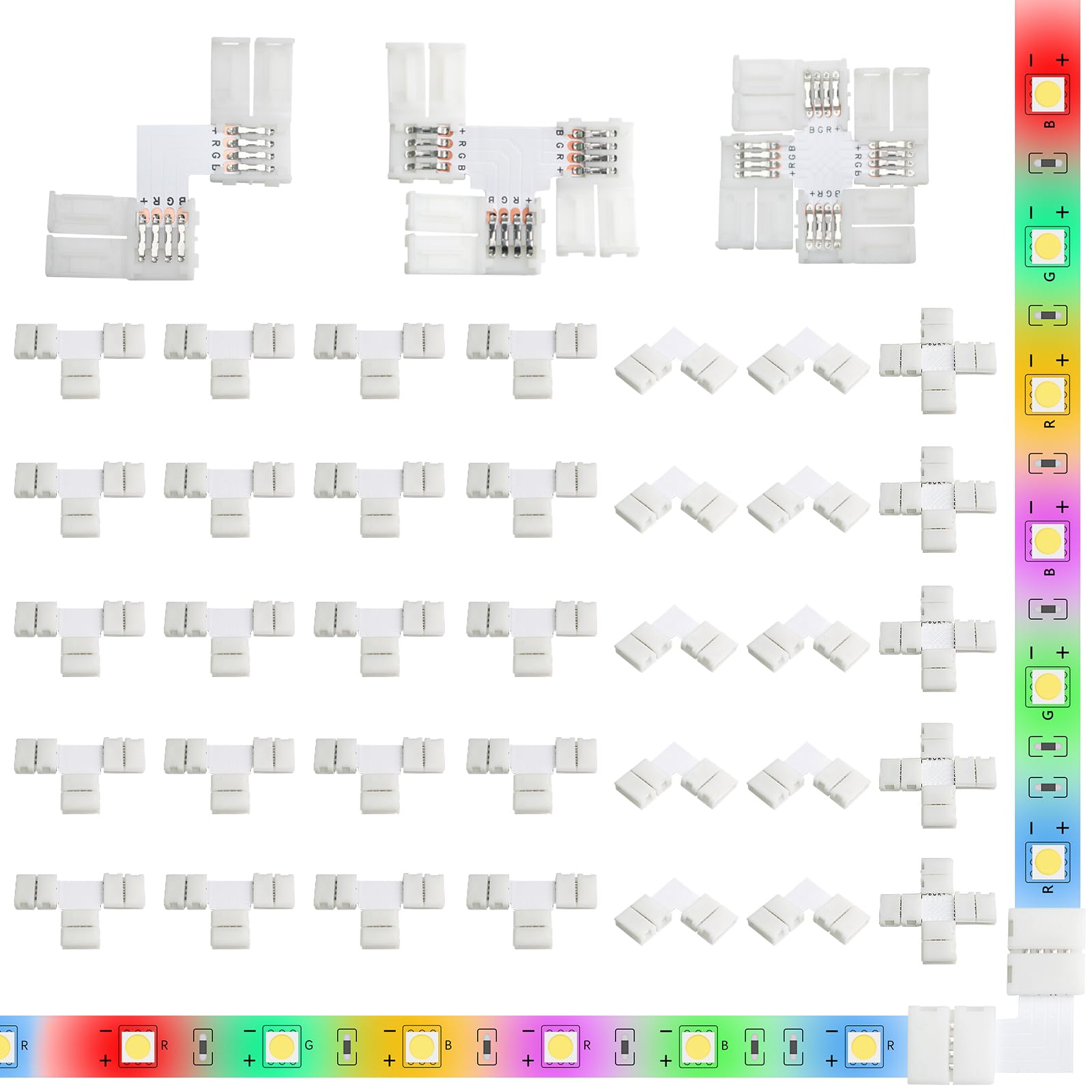 135Pcs 4-Pin 10Mm Led Strip Lights Connectors Kit - Solderless, Extendable Terminal Adapters For Smd 5050 & 3528 Rgb Led Strip L