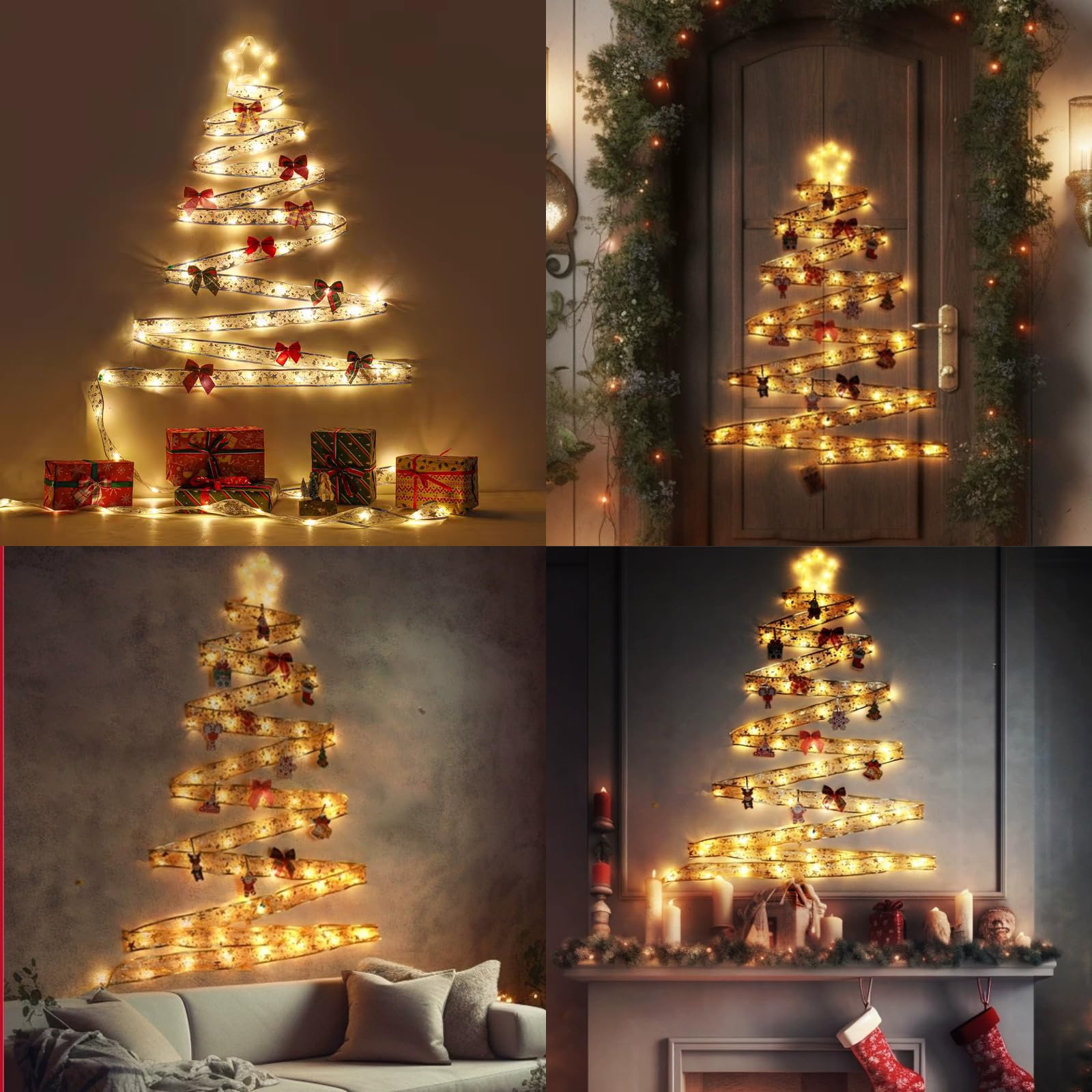 Dailyart Christmas Tree Ribbon Lights 200 LED 78Ft Gold Dacron with Remote & Timer