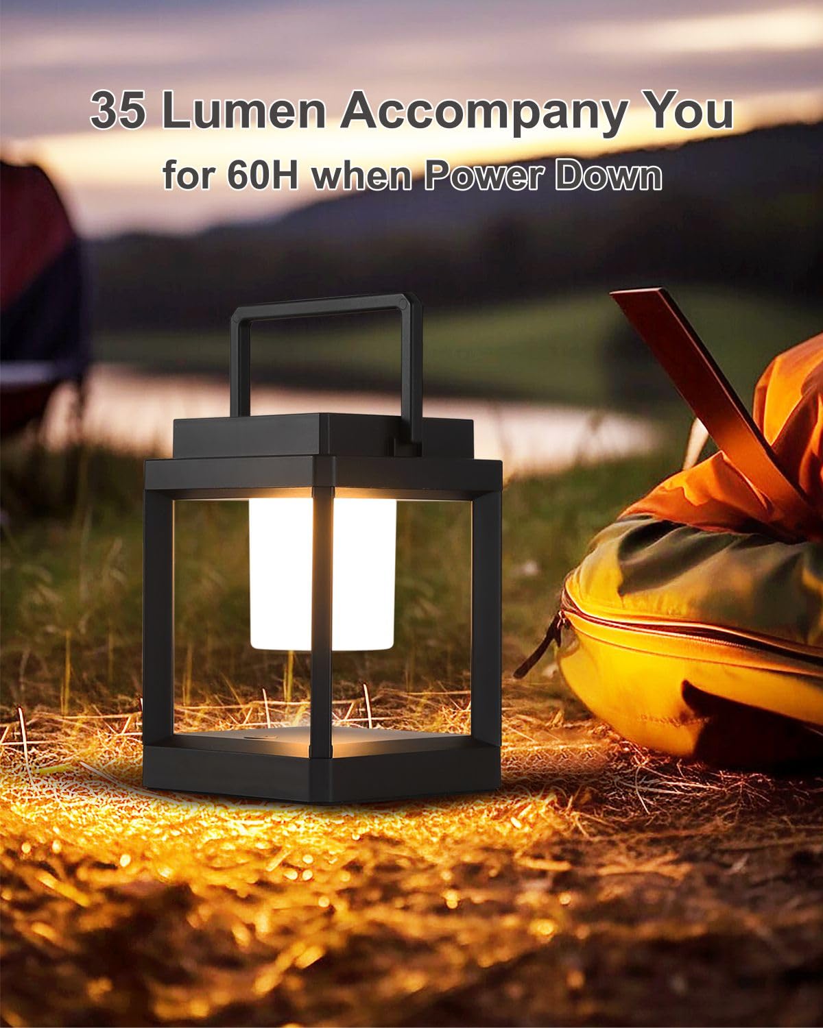 DAKAFUL Outdoor Table Lamp, LED Solar Lantern, Rechargeable, Waterproof, Square, Black, Model CA-DA-SL