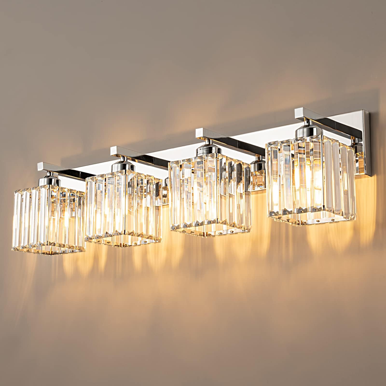 Fdpby Modern Bathroom Vanity Light 4-Lights Modern Chrome Crystal Bathroom Wall Light Bathroom Vanity Light Fixtures