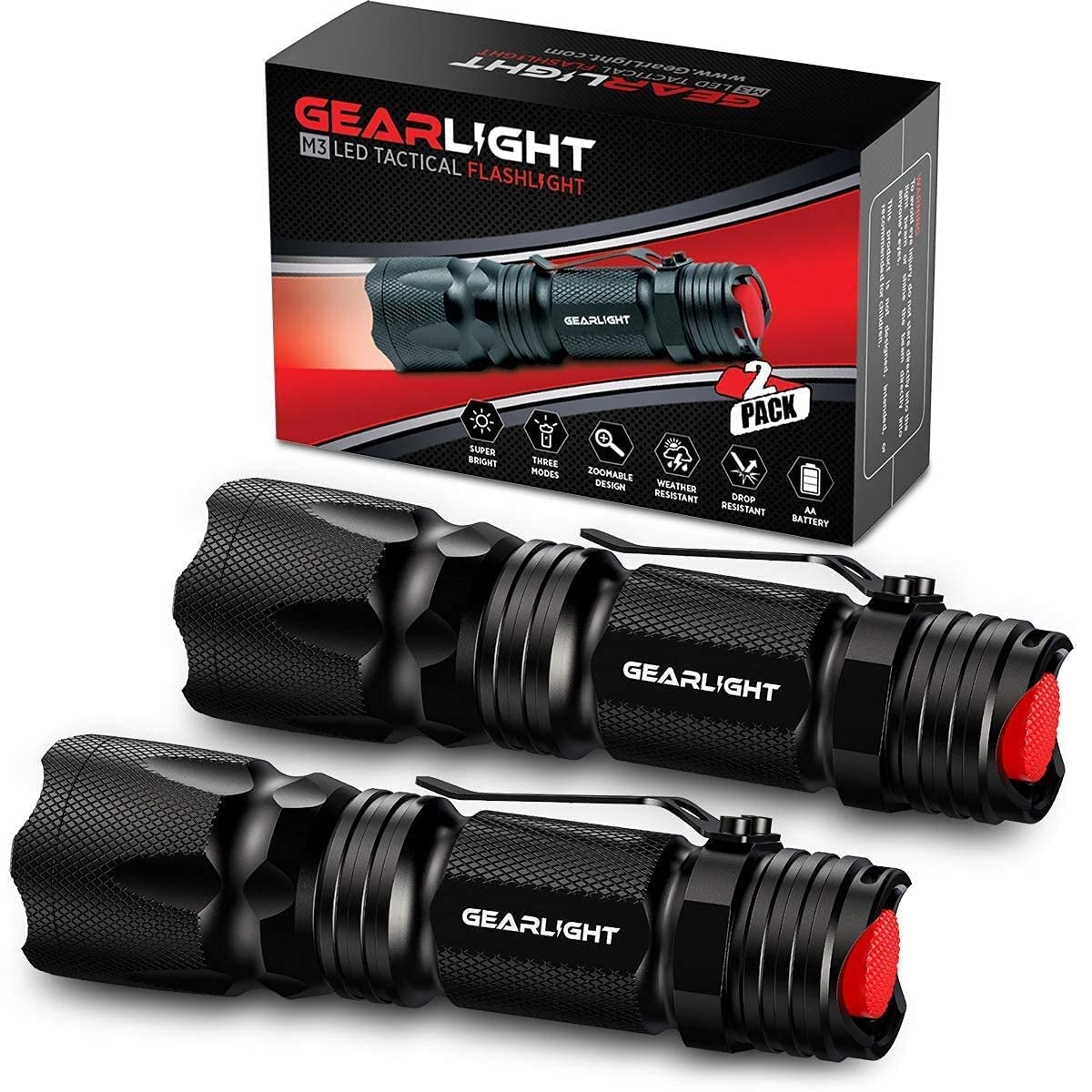 Gearlight M3 Mini Led Flashlight - 2 Bright, Small Tactical Flashlights With High Lumens And Pocket Clip For Camping, Outdoor &