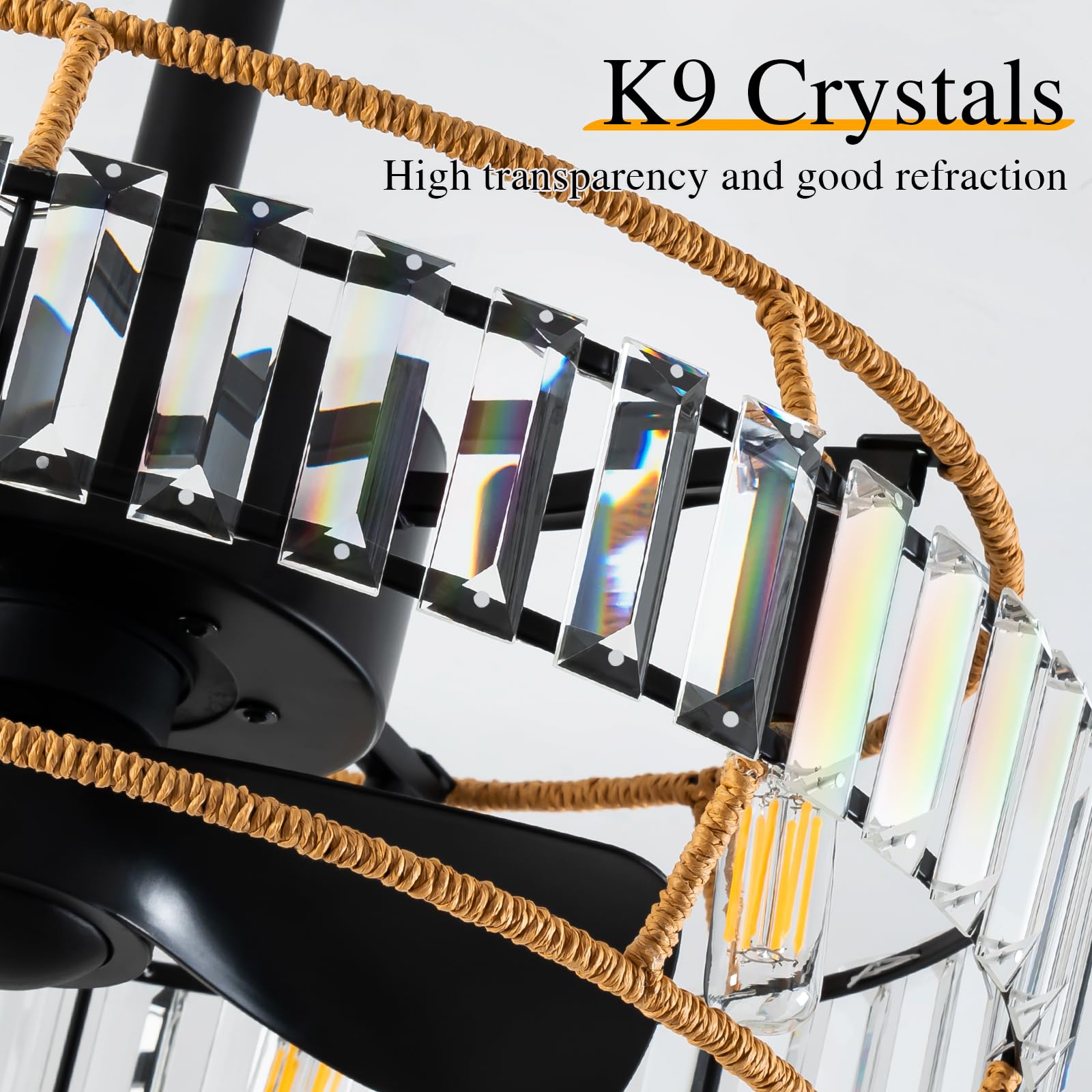 18 Low Profile Ceiling Fan with Light and Remote, Flush Mount Crystal Fan for Low Ceilings, 6-Speed Silent DC Motor, Easy to Ins