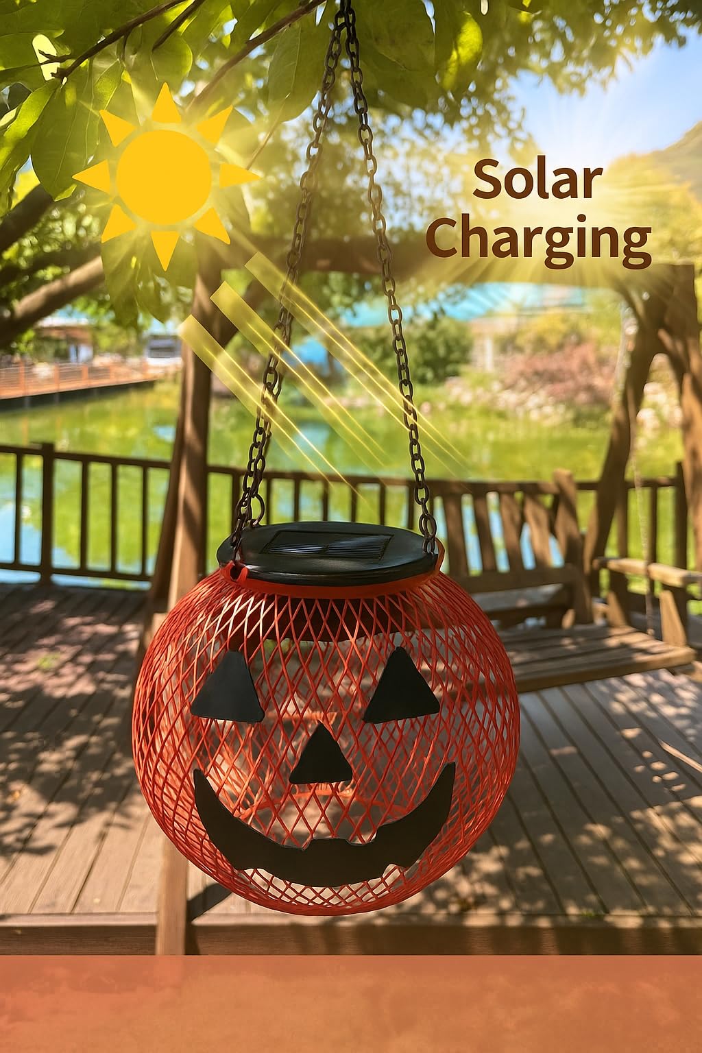 Chatool Solar Pumpkin Lights - Outdoor Halloween Decorations, Iron, Orange, Model HPL1