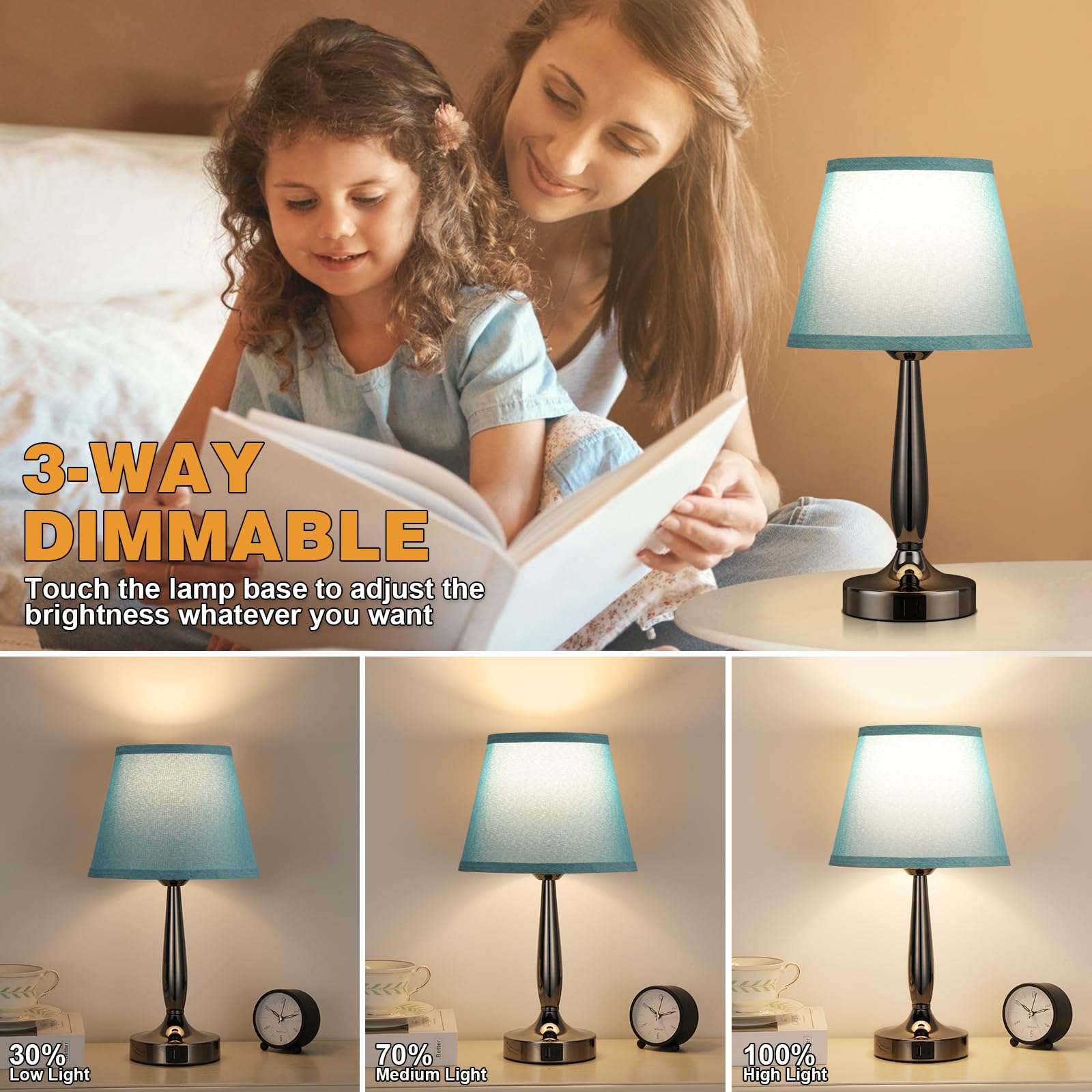 Touch Bedside Lamp For Bedroom With Usb C Port, Small Touch Table Lamp With 2 Usb Charging Ports, 3 Way Dimmable Nightstand Lamp