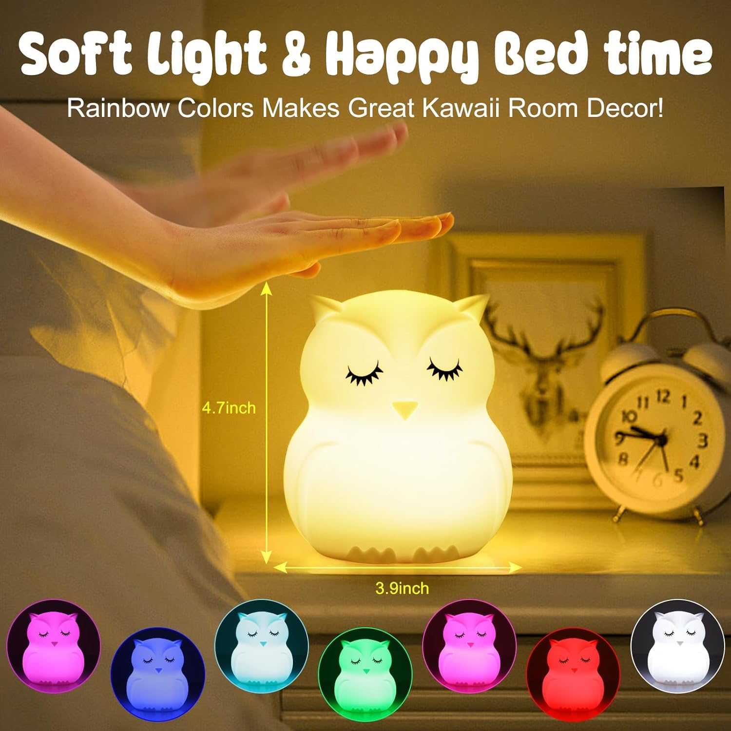 ShaArkMango LED Night Light - Cute Owl Bedside Lamp, Rechargeable, Dimming & Timer, Silicone Rubber, B-Owl, Model JL-213 for Kids