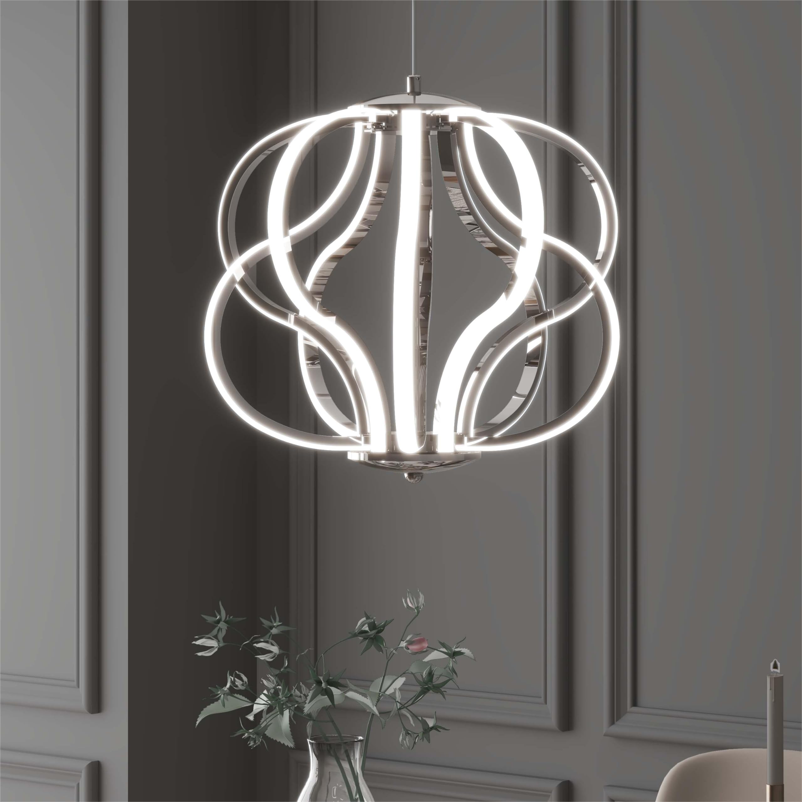 Modern Led Chandelier,Chrome Hanging Pendant Lights,Easy Install Suitable For Dining Room Living Room Bedroom Kitchen And Corridor (10 Light, Silver)