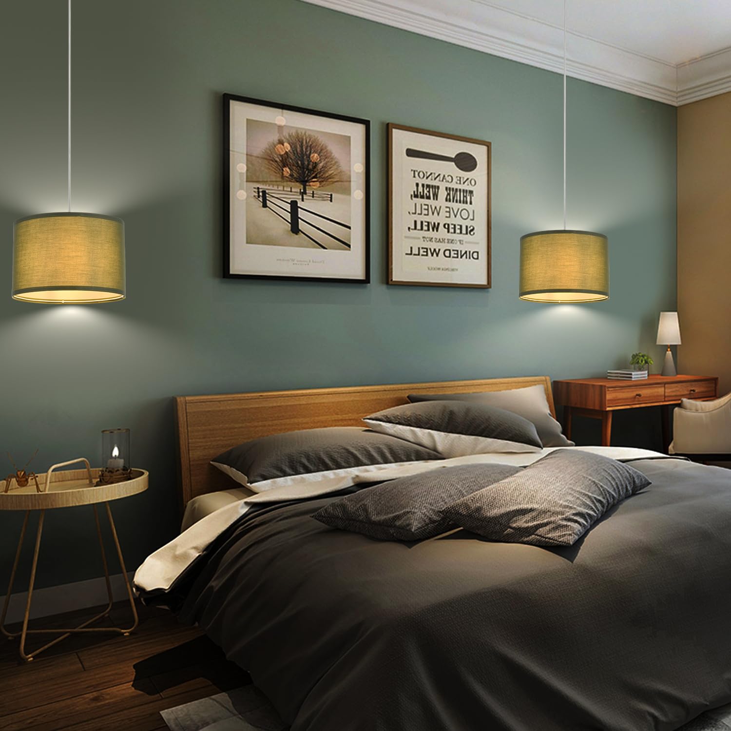 IHENGYANLT Plug-in Pendant Light, Metal Shade, 15Ft Cord, On/Off Switch, Light Green, Model P450