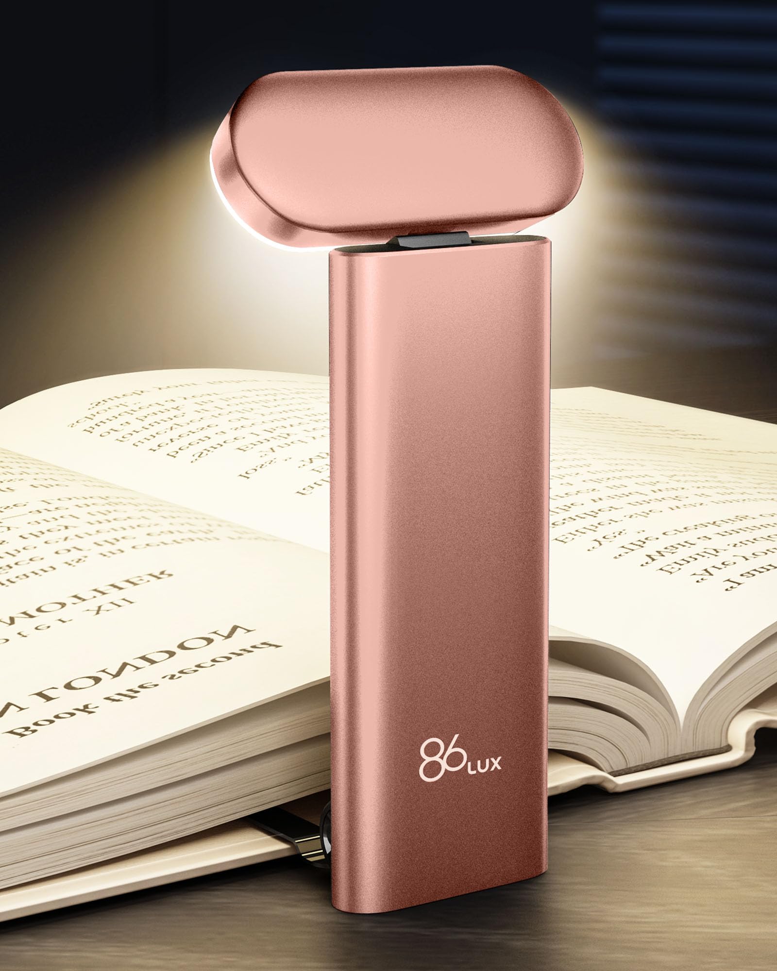 86Lux Book Light  Reading Light For Book In Bed  Usb Rechargeable Led Night Light With 3 Colors & Limitless Dimming Bookmark Light For Book Lovers Rose Gold