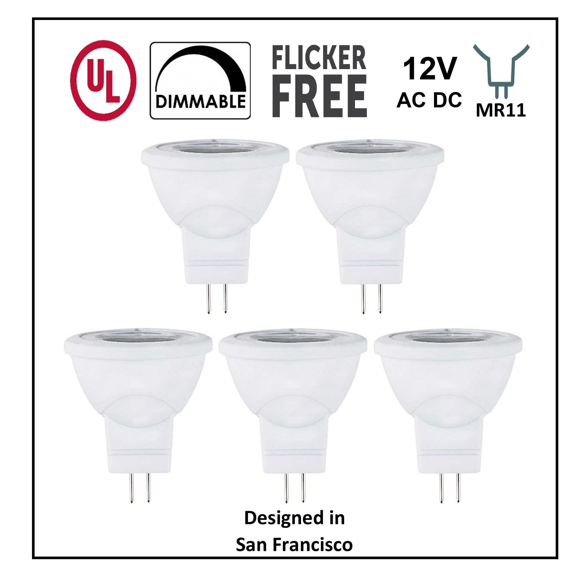 Cbconcept Mr11 Gu4.0 Led Light Bulbs, 5-Pack, 2W, Dimmable, 230 Lumen, Pure White 6000K, 20W Hal