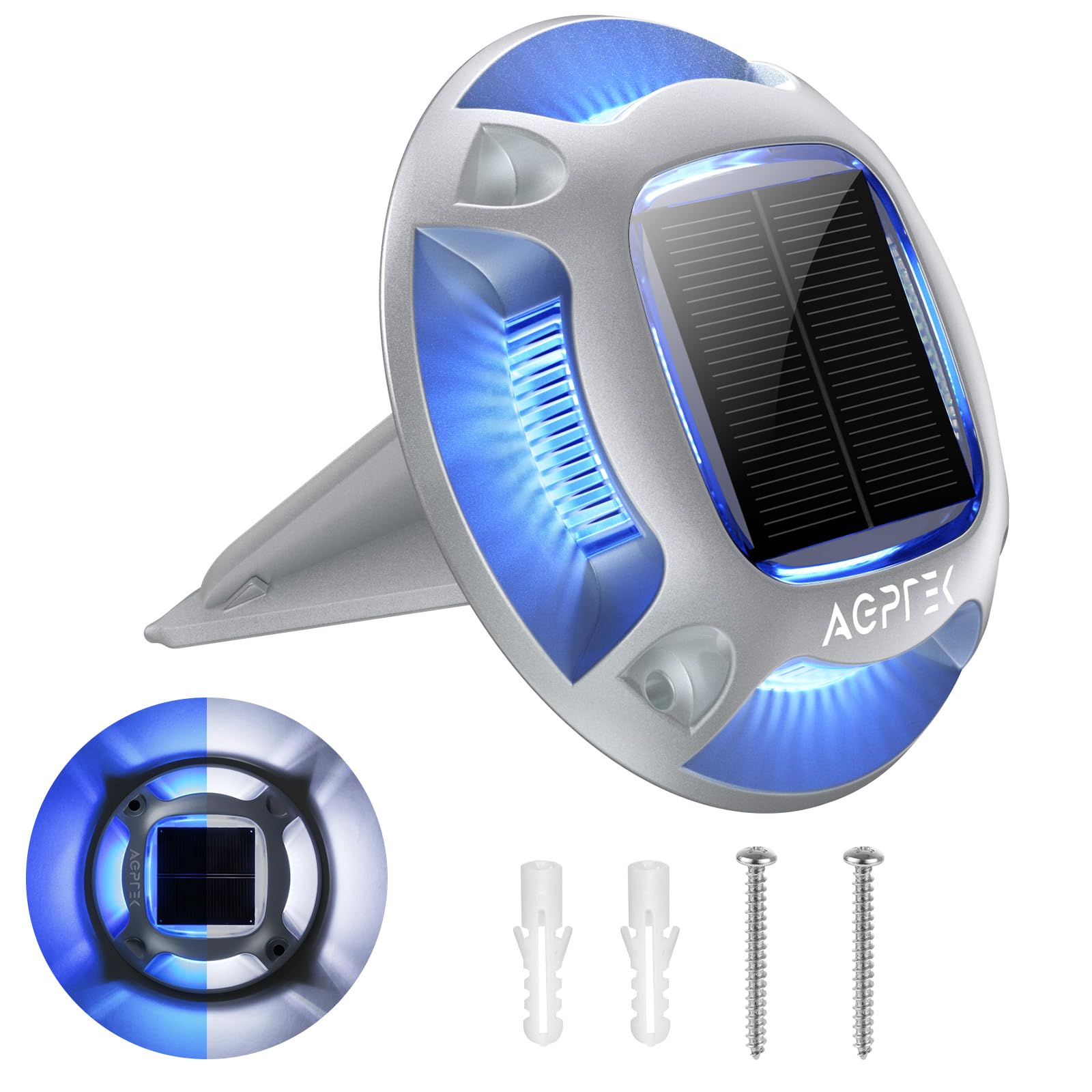 AGPTEK Solar Driveway Light 1 Pack  2 Colors in 1 Outdoor Solar Deck Dock Marine Waterproof LED Driveway Marker Security Lights for Outside Pathway Boat Dock Step Walkway Path Garden