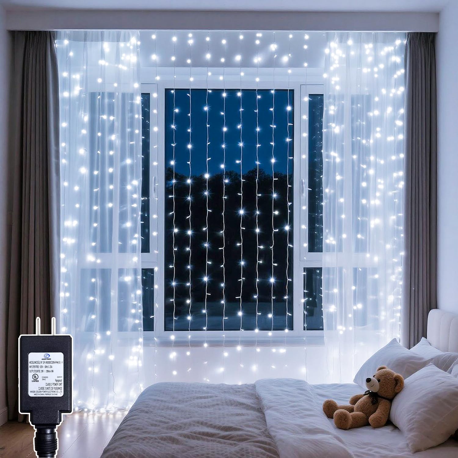 Soagrc 200 LED Curtain String Lights 9.8 * 6.6FT Plug in Fairy with Timer and 8 Modes  Waterproof Window Wall Lights for Bedroom Wedding Party Indoor Outdoor Christmas Decor