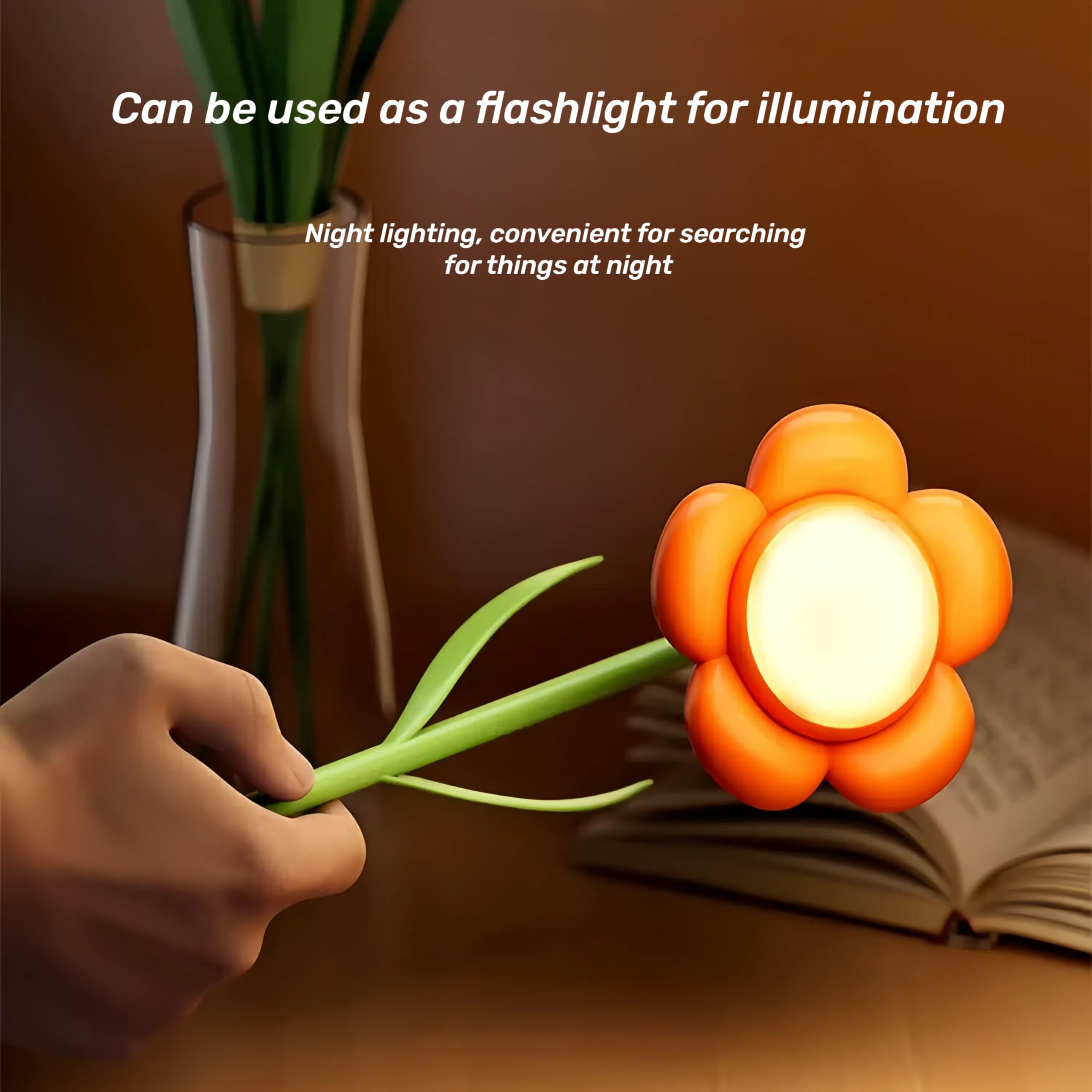 magical JD Sunflower Lamp Rechargeable LED Night Light, 3-Colour Dimming, Model GL371A-1, Orange