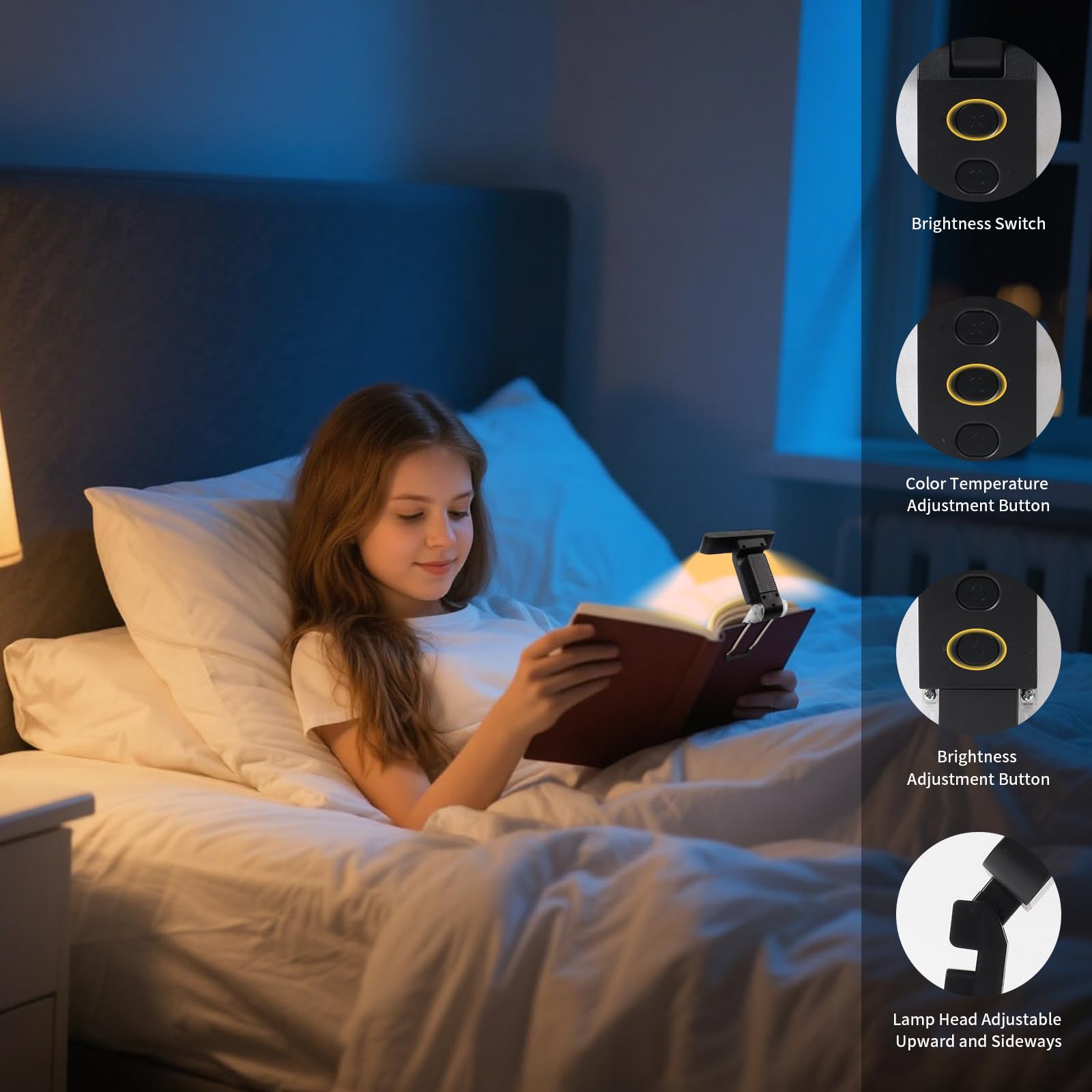 Bsdgeclogy Book Light,USB Rechargeable Clip-On Reading Light,30 Adjustable Modes,Eye-Caring with Timer,Perfect for Book Lovers/T
