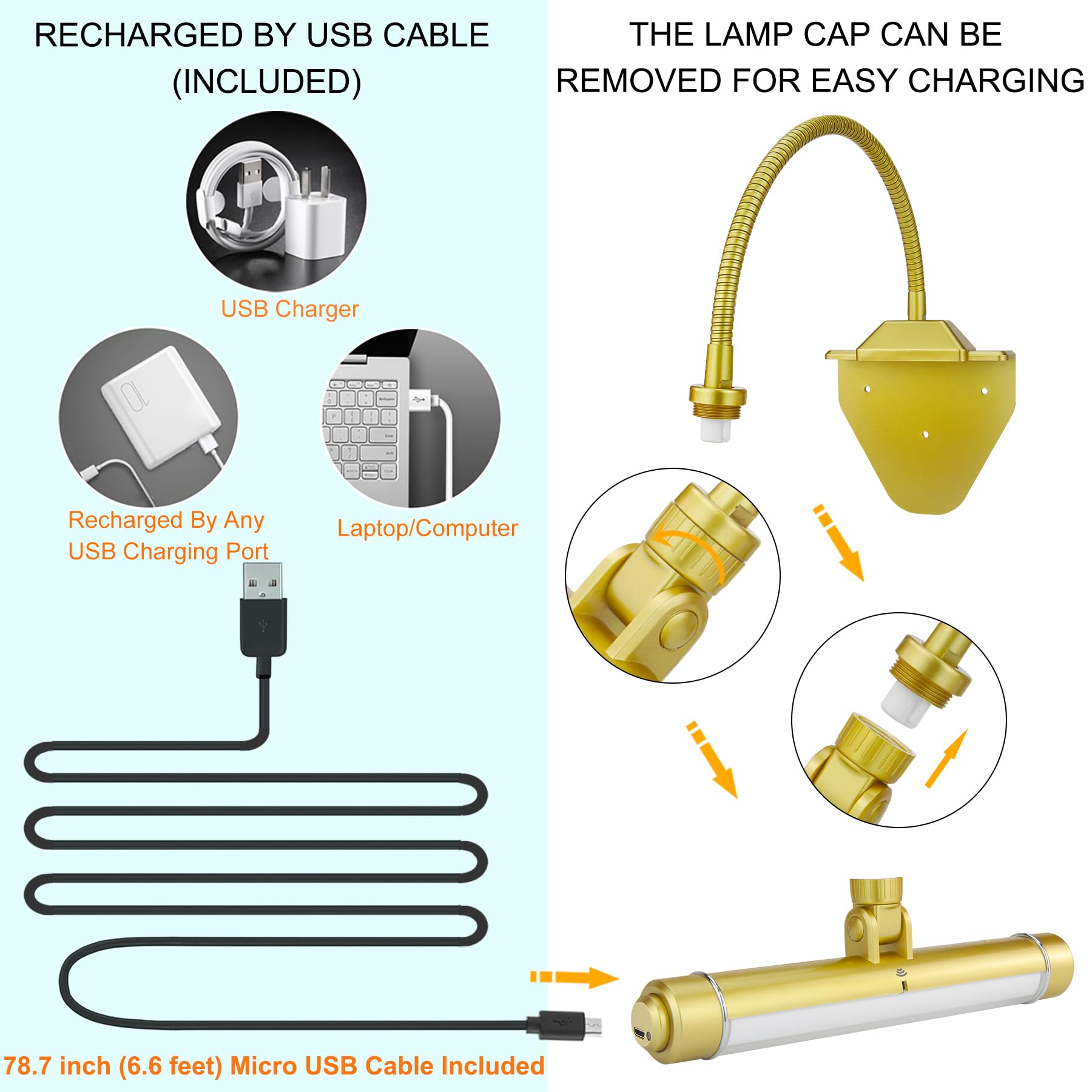 BIGMONAT Wireless Picture Light, Rechargeable, Dimmable, 8.4 inch, Gold, Model B600-Gold, Clip-on Display Lamp for Artwork