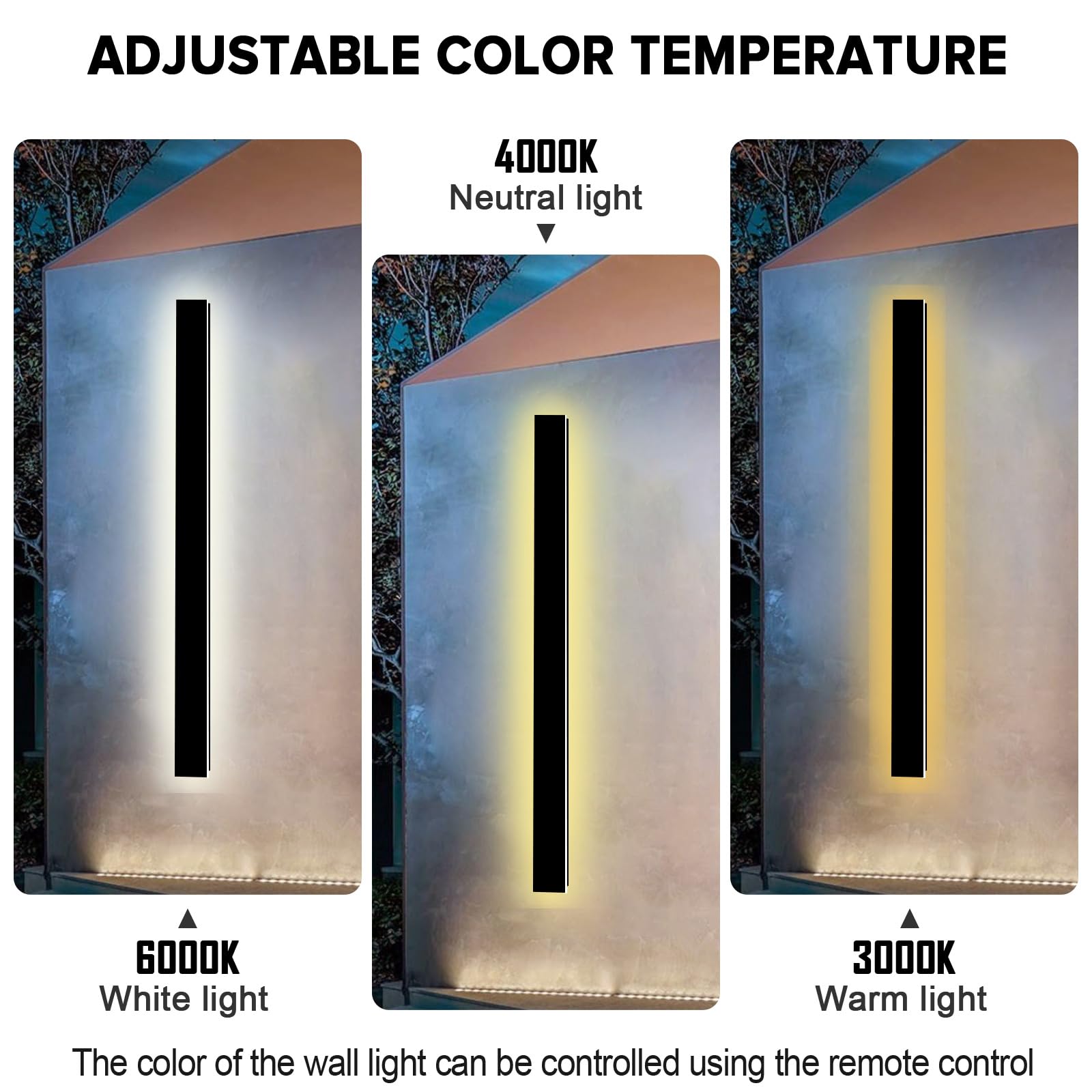 Gremlbuk 2 Pcs 39 Inch Modern Outdoor Wall Lights 3000K-6000K Dimmable Outdoor Wall Sconce Long Wall Light With Remote Control Ip65 Waterproof Exterior Linear Wall Lighting For Garage House