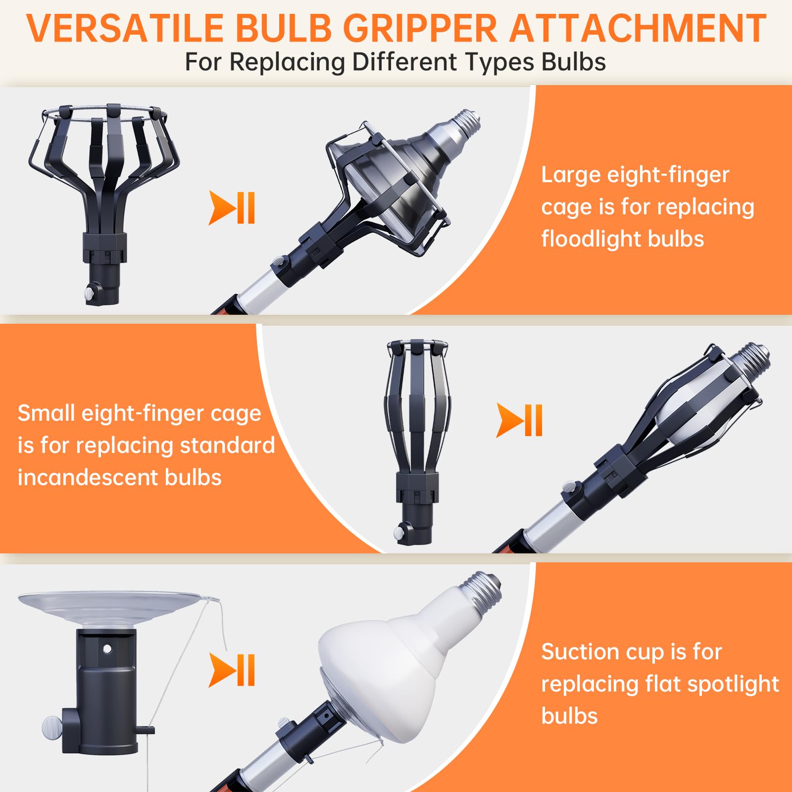 Gmr Light Bulb Changer For High Ceilings With 3-12Ft Telescopic Extension Pole,18Ft Reach Lightbulb Changing Pole Extension With