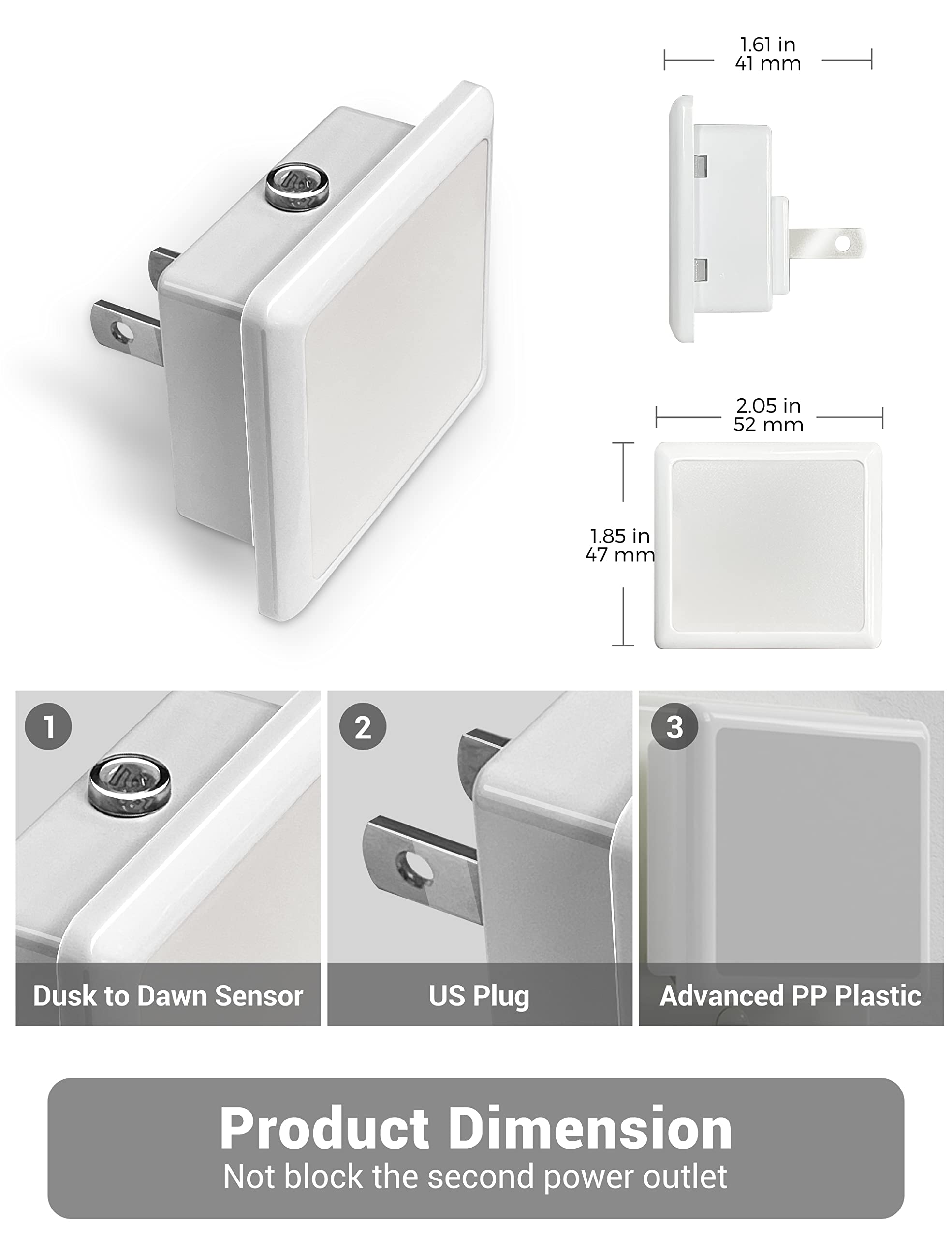 JandCase LED Night Light Plug with Light Sensors, 5000K Daylight, 4 Pack, Plastic, Suitable for Bathroom, Hallway, Kitchen