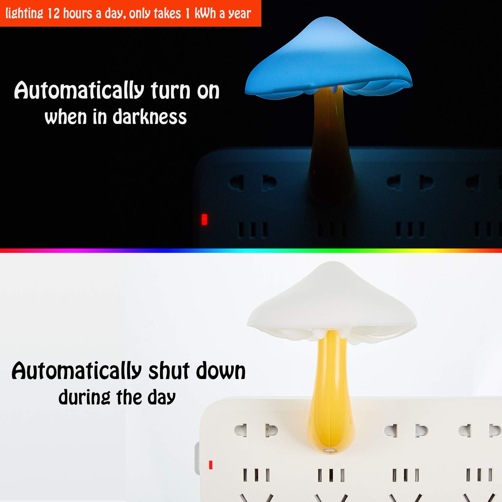 Honoson Mushroom LED Night Light - 7-Color Plug-in Lamp, Acrylonitrile Butadiene Styrene, for Kids & mature-themeds