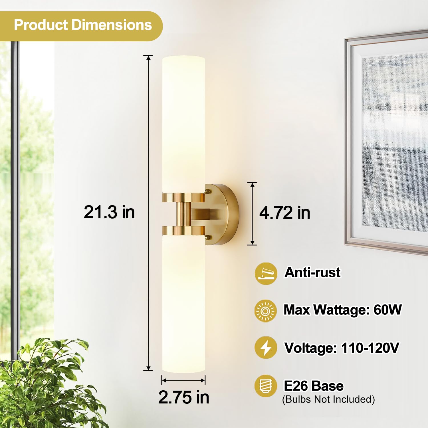 Indoi Wall Sconces Set Of Two  Brushed Gold Bathroom Sconces Wall Lighting With Milky White Glass  Modern Sconces Wall Decor Set Of 2 Bathroom Light Fixtures For Mirror Living Room Hallway Bedroom