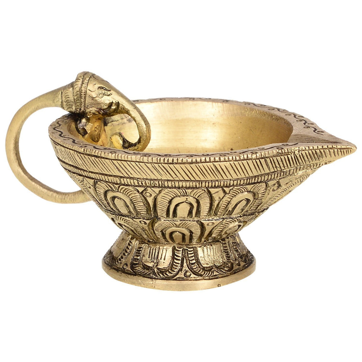 Purpledip Brass Arti Deepak: Unique Elephant Design Oil Lamp (10221)