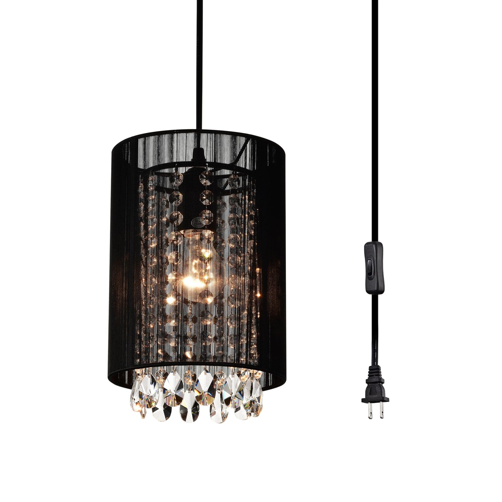 LaLuLa Hanging Lamp, Black Cotton Chandelier, 1-Light Pendant Light, 7in Size, Model P17168PK-P