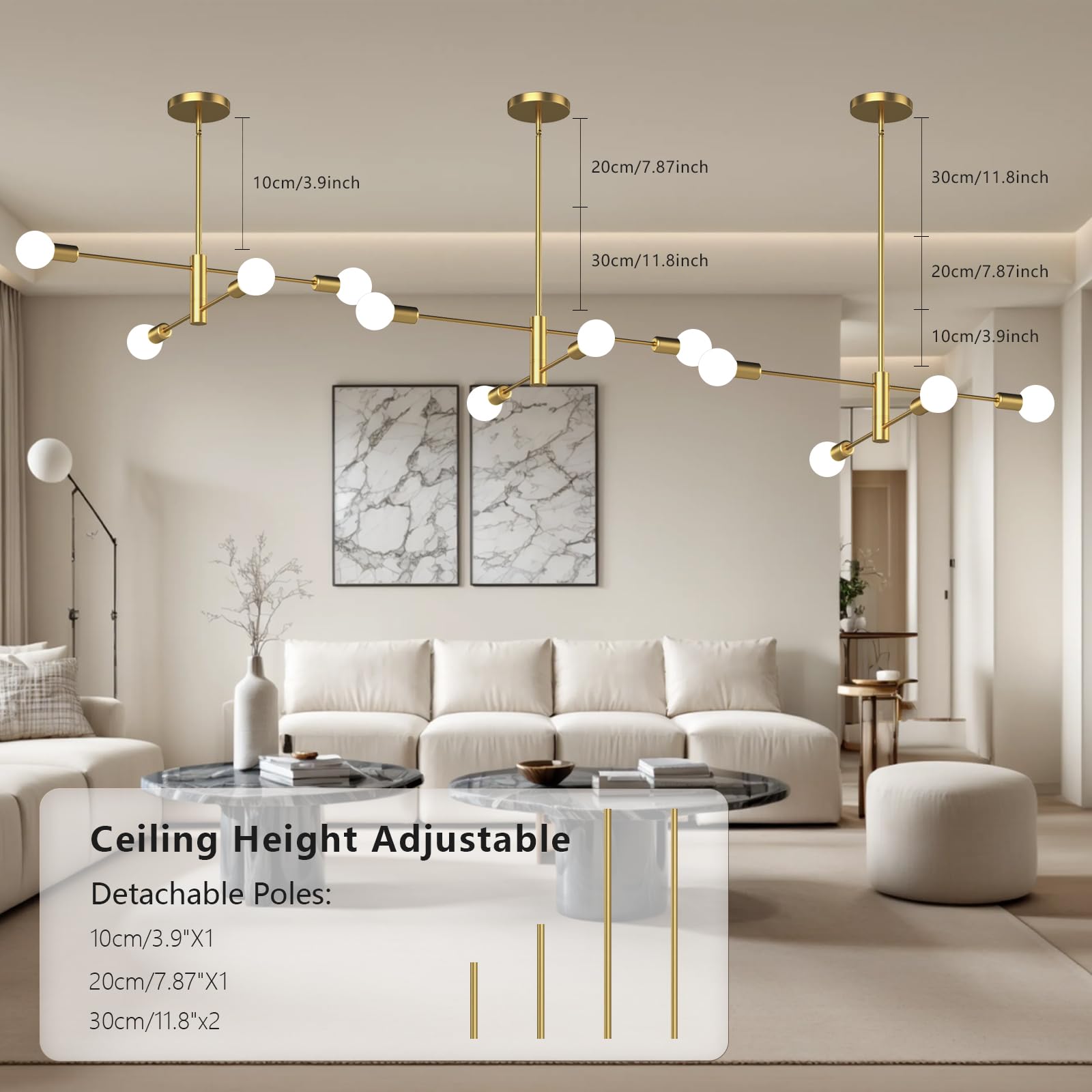 Chandelier, 4-Light Dining Room Ceiling Light Fixture, 3-Height Adjustable Chandeliers For Dining Room, Dimmable Dining Room Cha