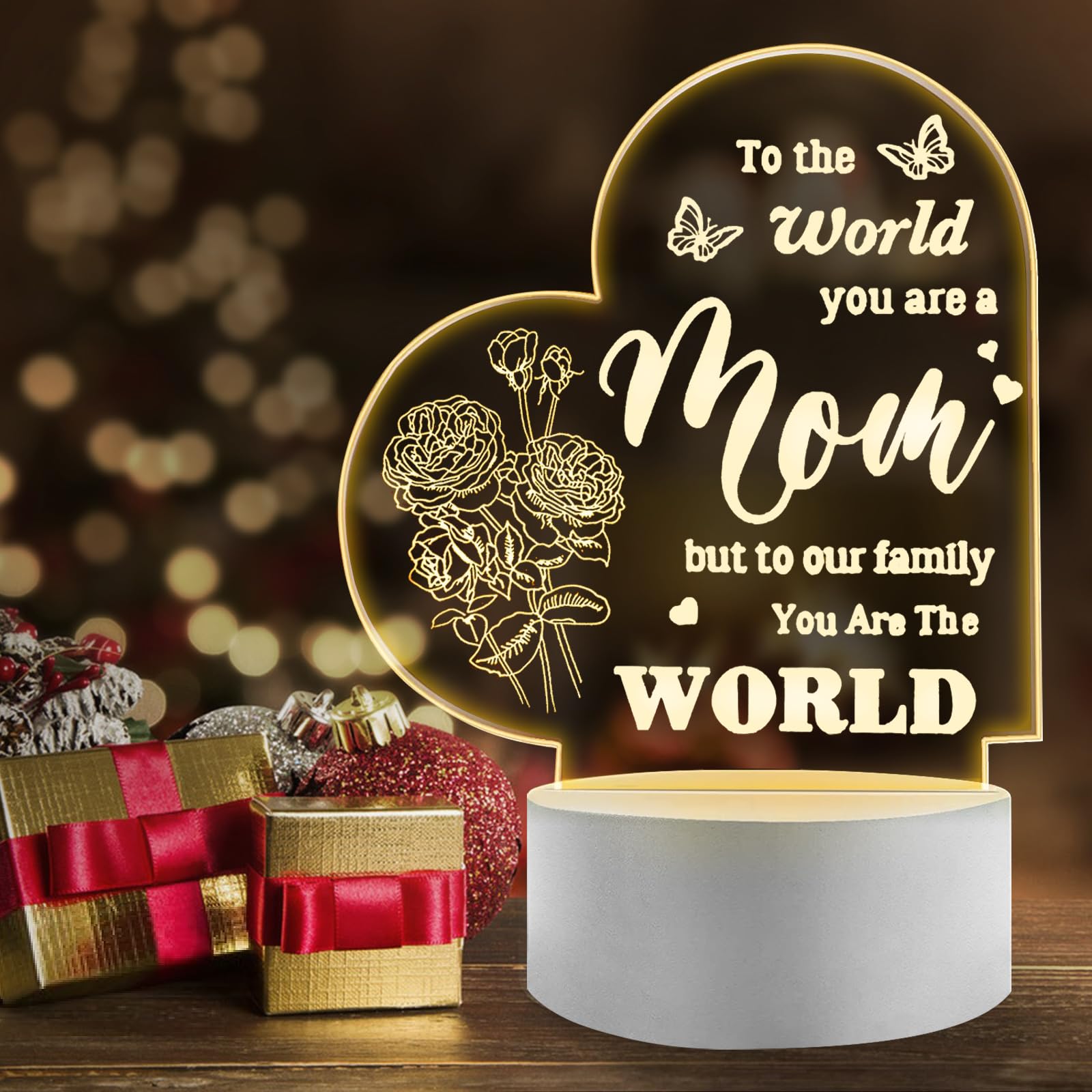 BASSI Christmas Gifts for Mom, Engraved Night Light Lamp Mothers Day Gifts for Mom, Mom Gifts from Daughter Son, 16 Colors Remot