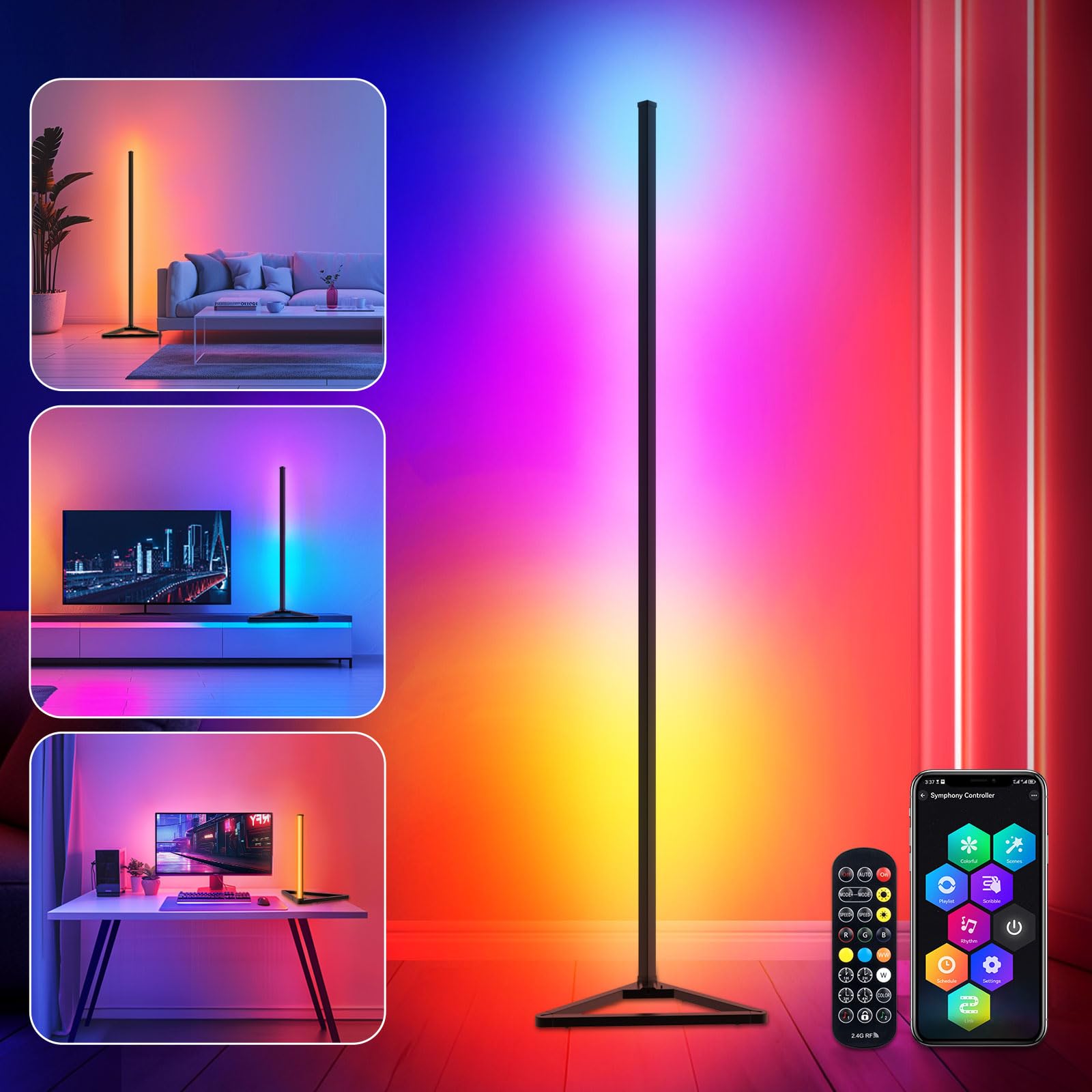 HANDSONIC RGBIC Floor Lamp,16 Million Colors LED Floor Lamps 141 cm Lamps for Living Room with Music Sync,Standing Lamp with App