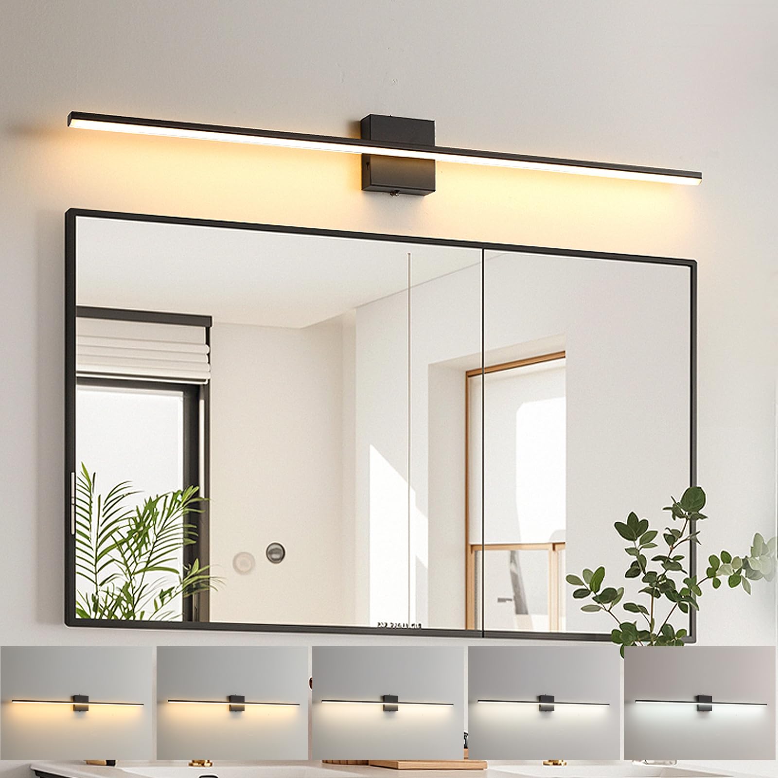 fengkiop Modern Bathroom Vanity Light 32 Inch  23W Black Bathroom Light Fixture Over Mirror  Dimmable 5CCT LED Wall Sconce Lighting for Restroom Mirro